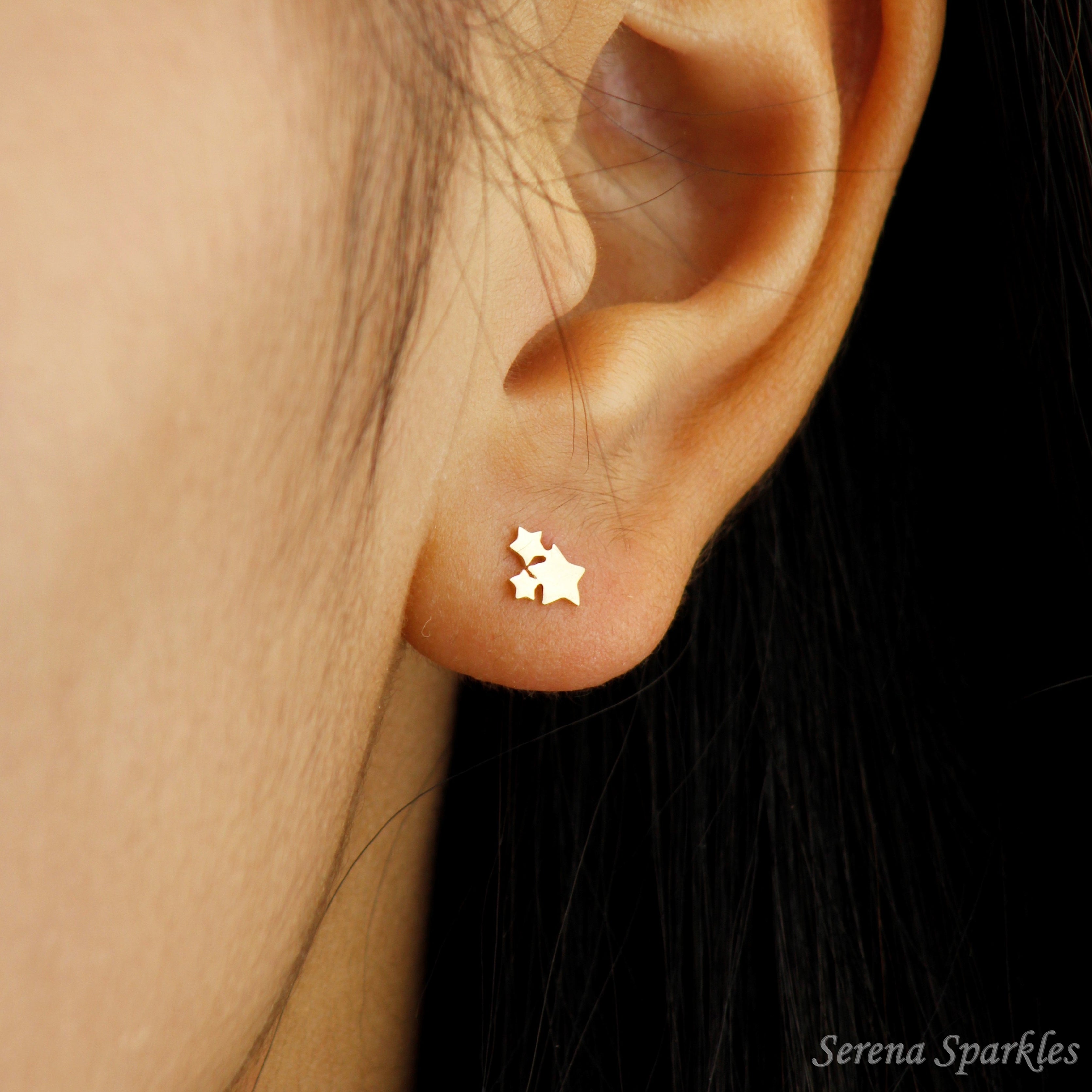 10k Solid Gold Triple Star Stud Earrings - Serena Sparkles