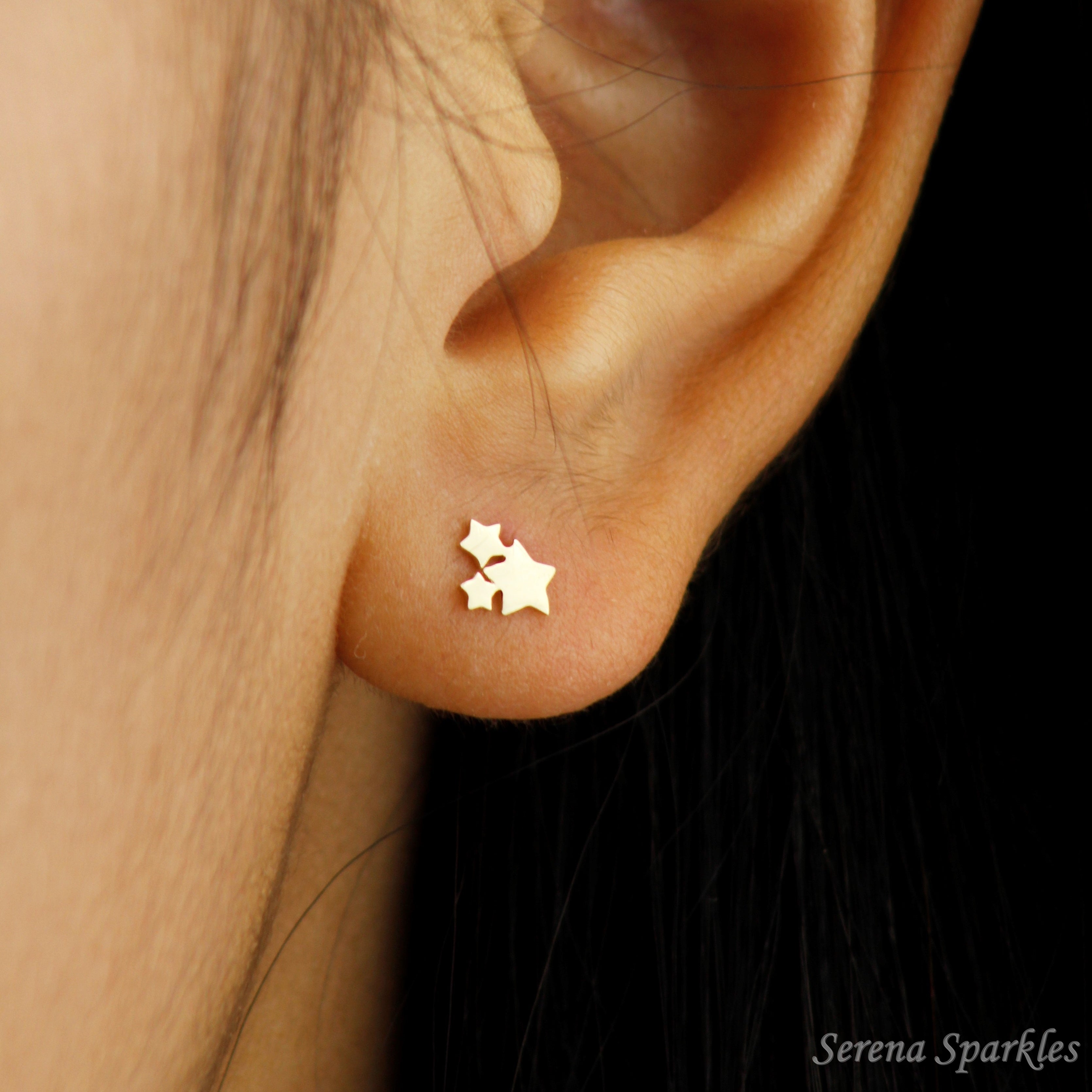 10k Solid Gold Triple Star Stud Earrings - Serena Sparkles