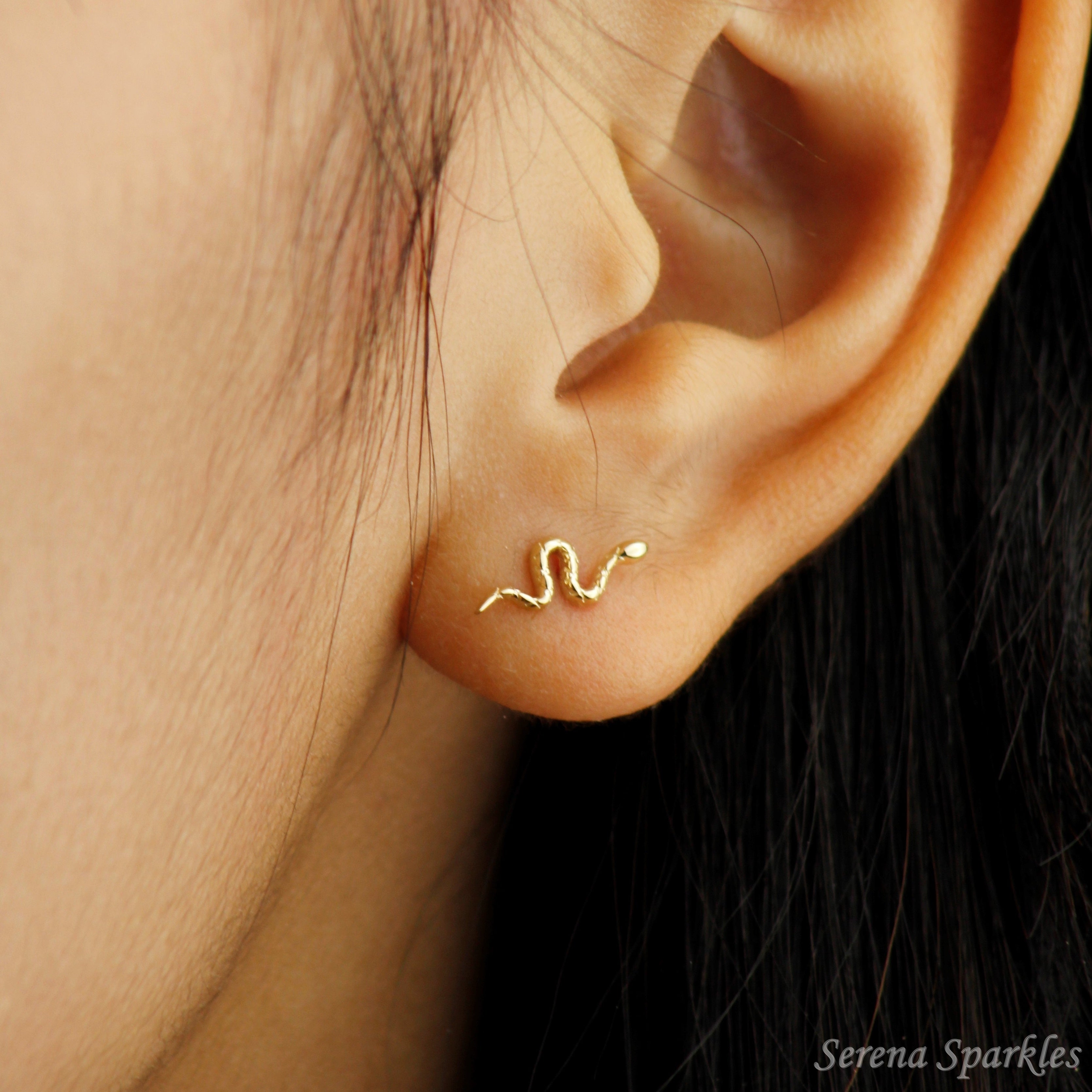 10k Solid Gold Snake Stud Earrings - Serena Sparkles