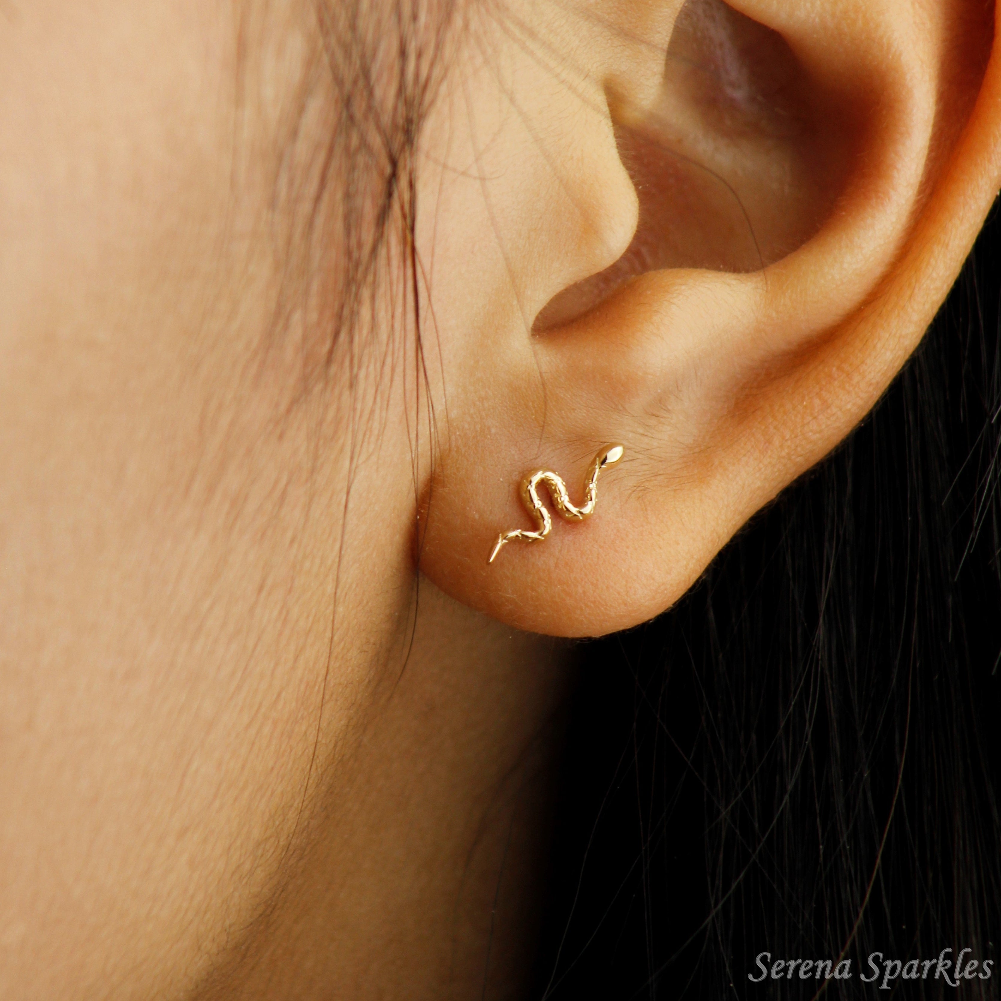 10k Solid Gold Snake Stud Earrings - Serena Sparkles