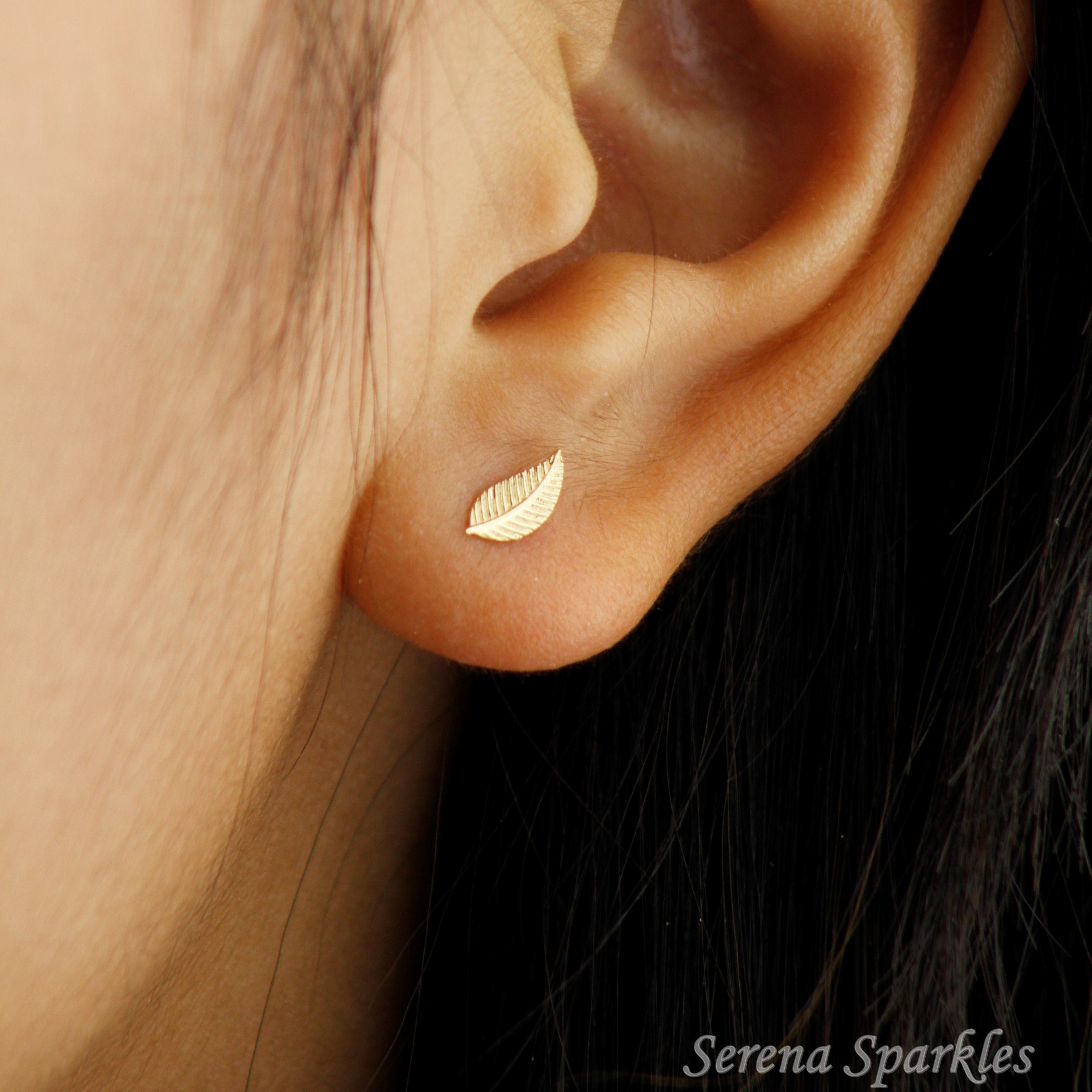 10k Solid Gold Dainty Stud Earrings - Serena Sparkles