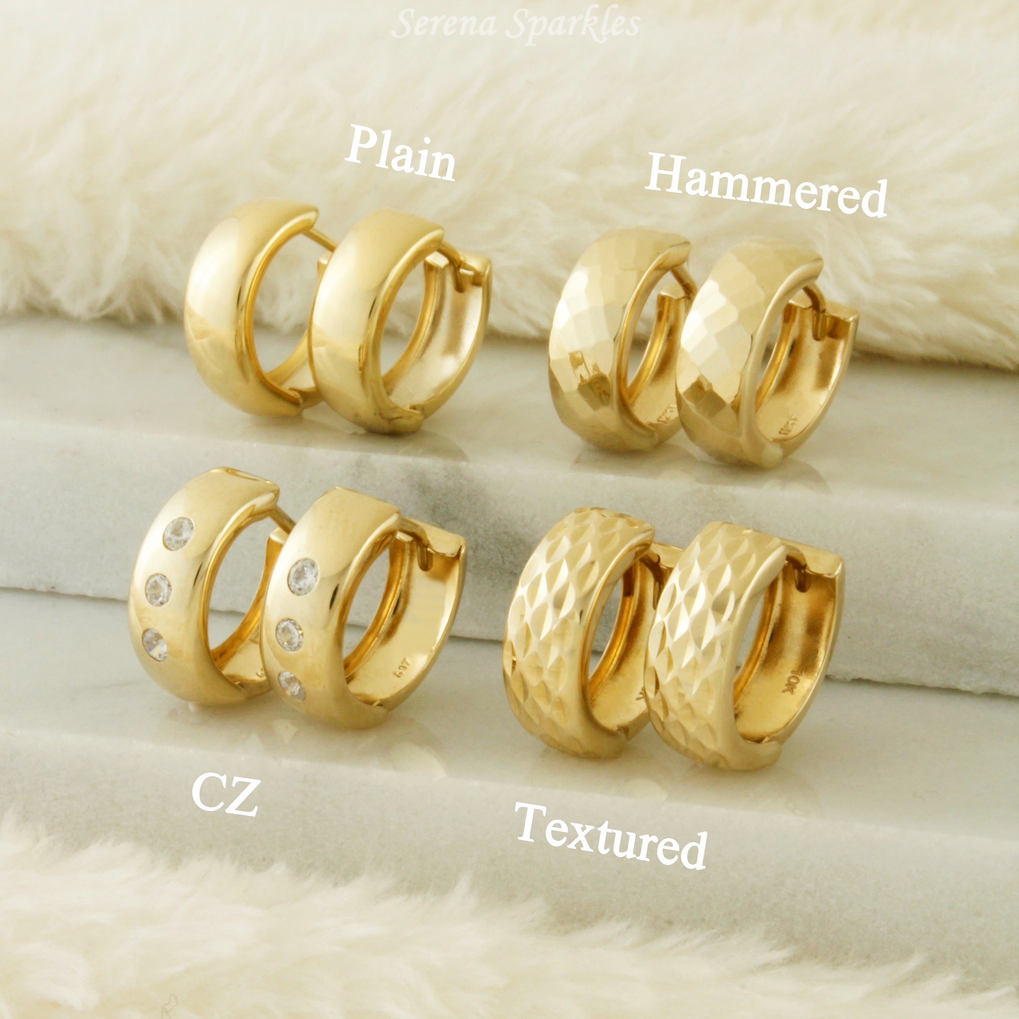 10k Solid Real Gold Huggie Earrings - Serena Sparkles