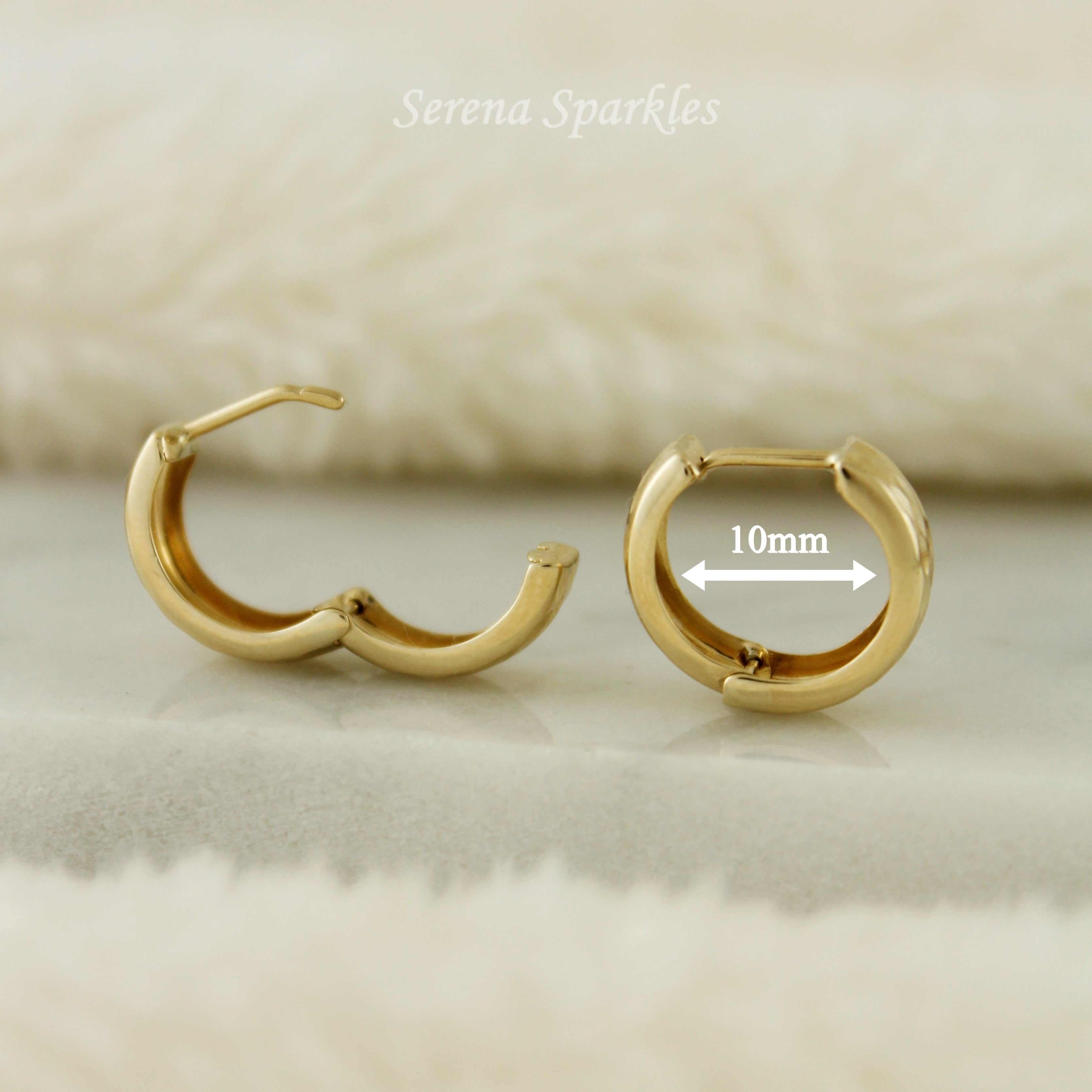 10k Solid Real Gold Huggie Earrings - Serena Sparkles