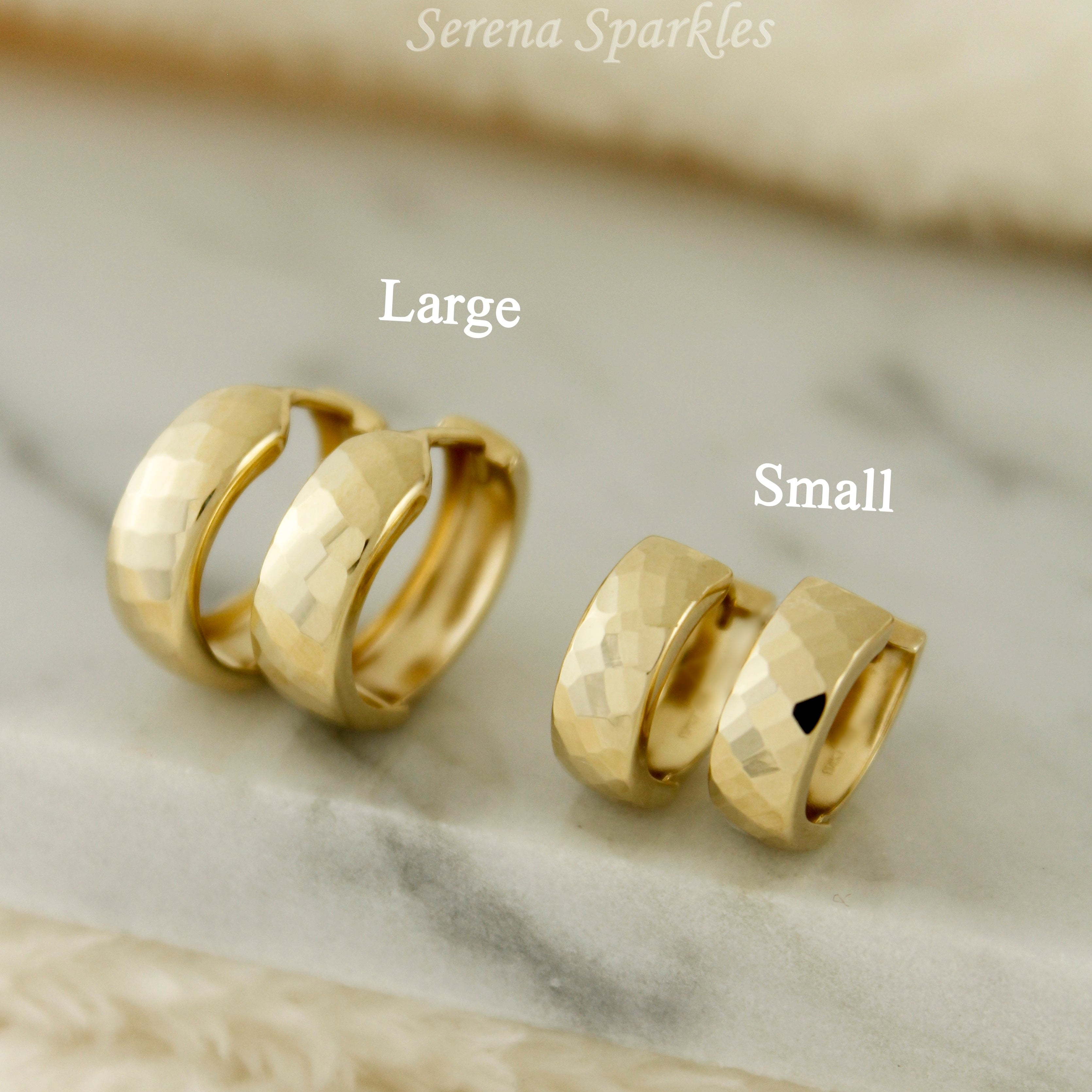 10k Solid Gold Hammered Huggie Earrings - Serena Sparkles