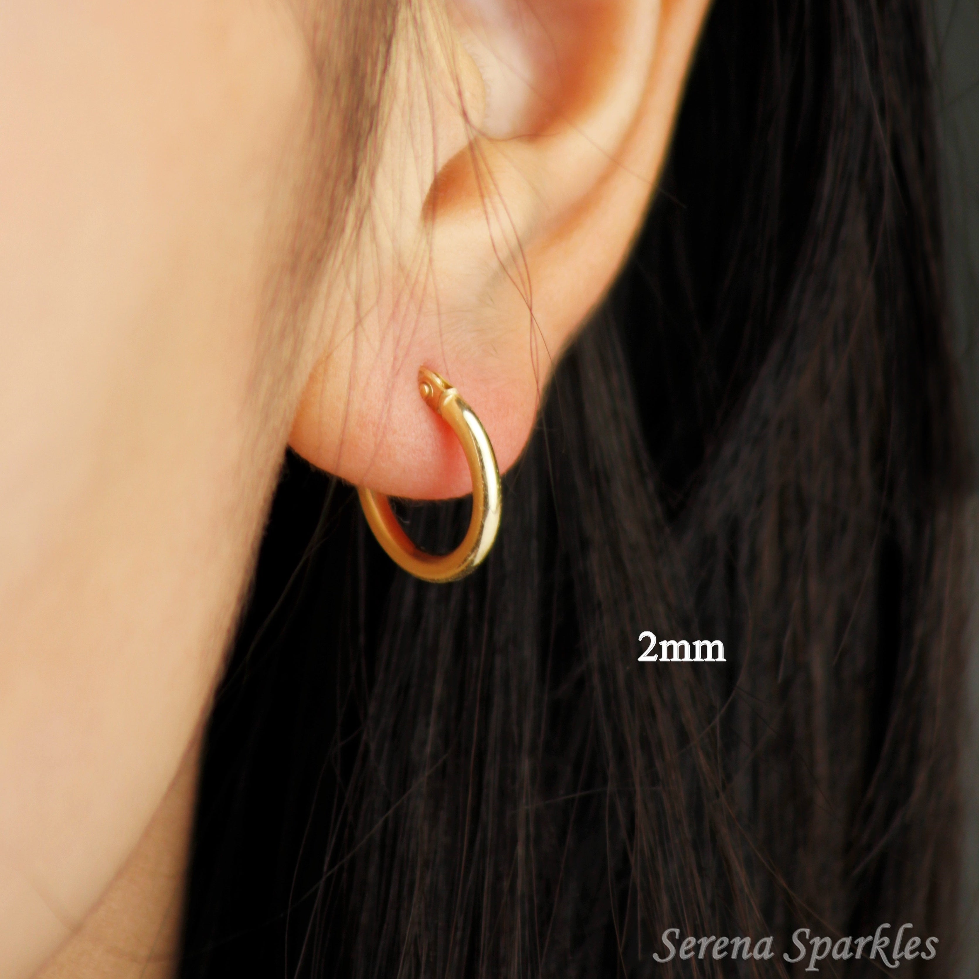 10k Solid Gold Dainty Tube Hoop Earrings - Serena Sparkles