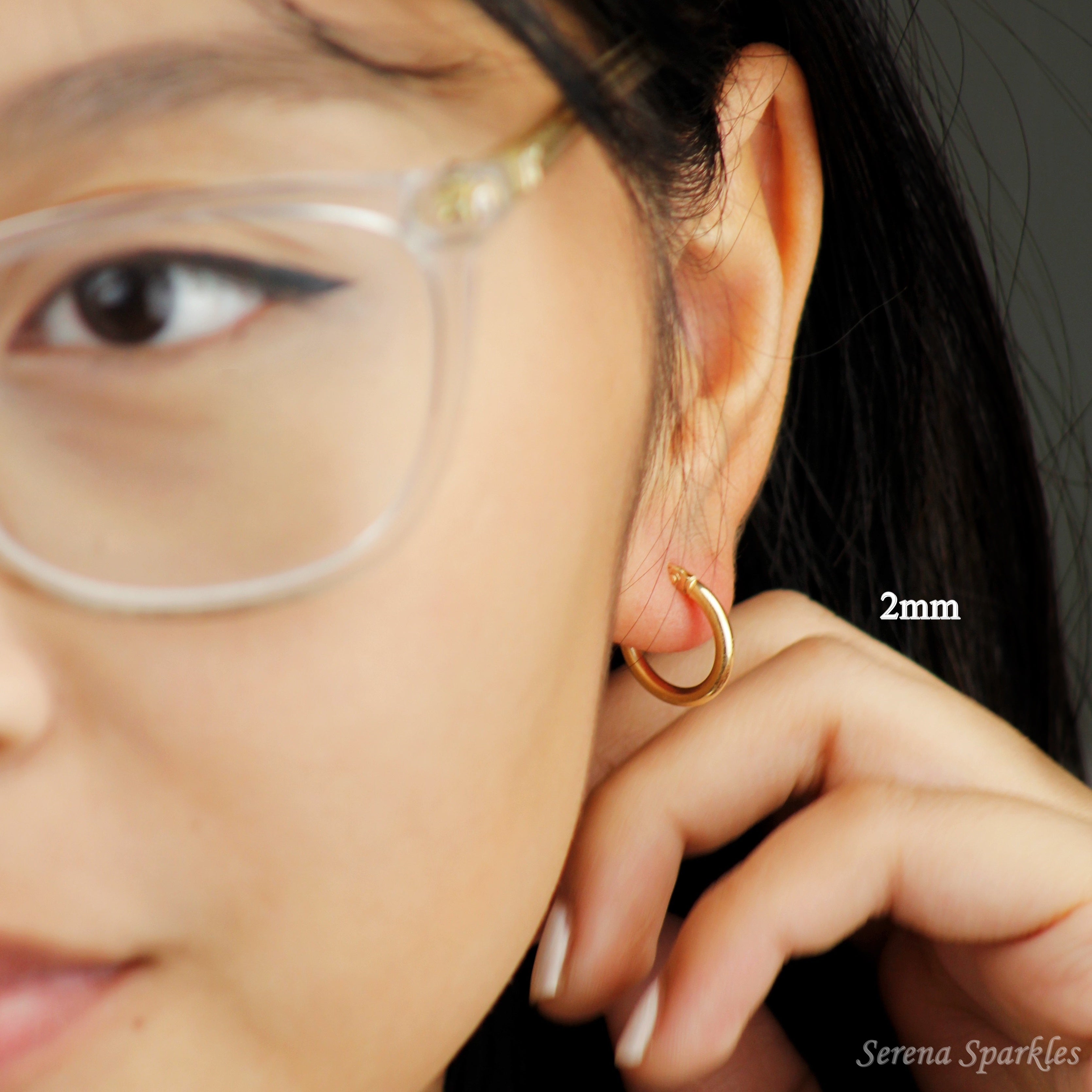 10k Solid Gold Dainty Tube Hoop Earrings - Serena Sparkles