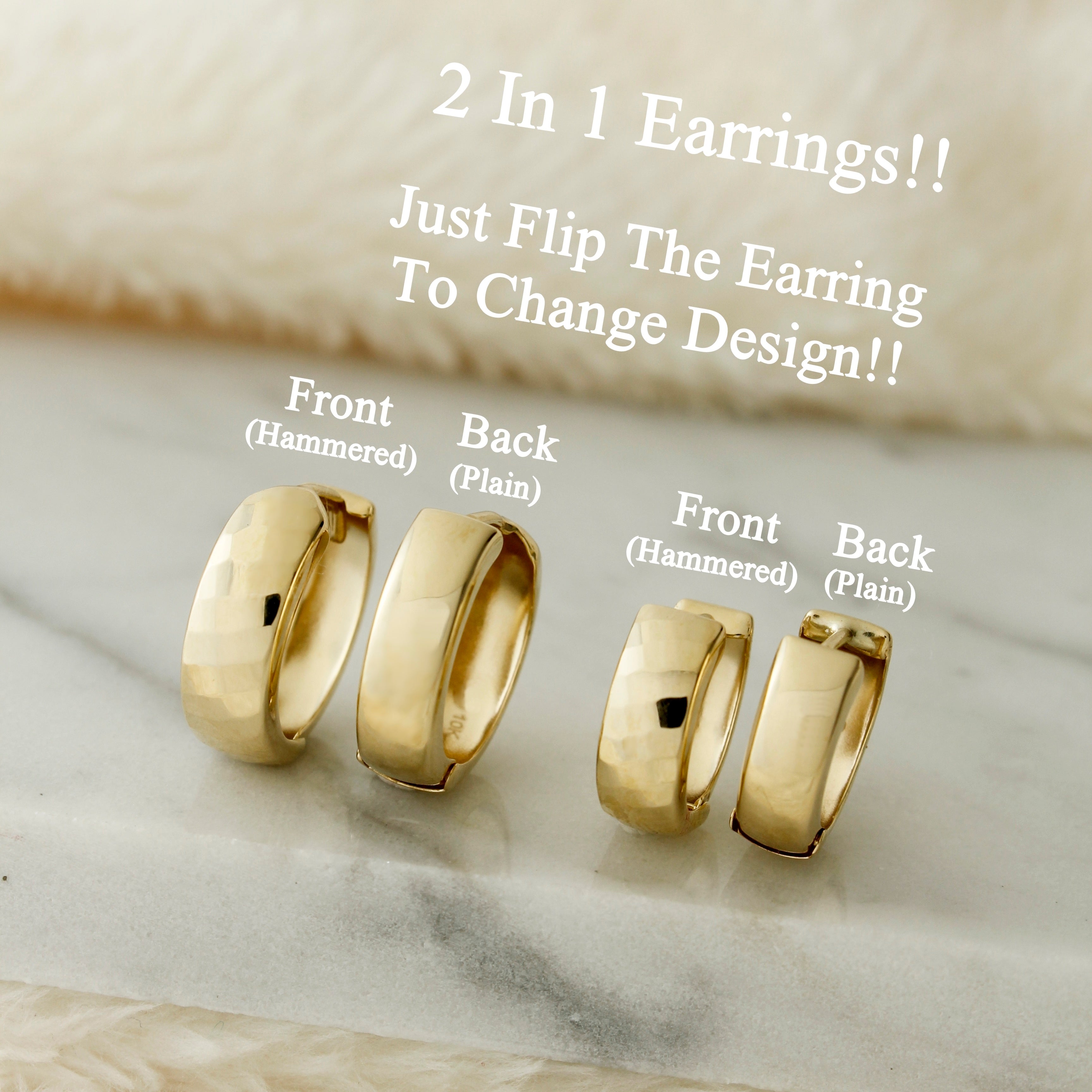 10k Solid Gold Hammered Huggie Earrings - Serena Sparkles