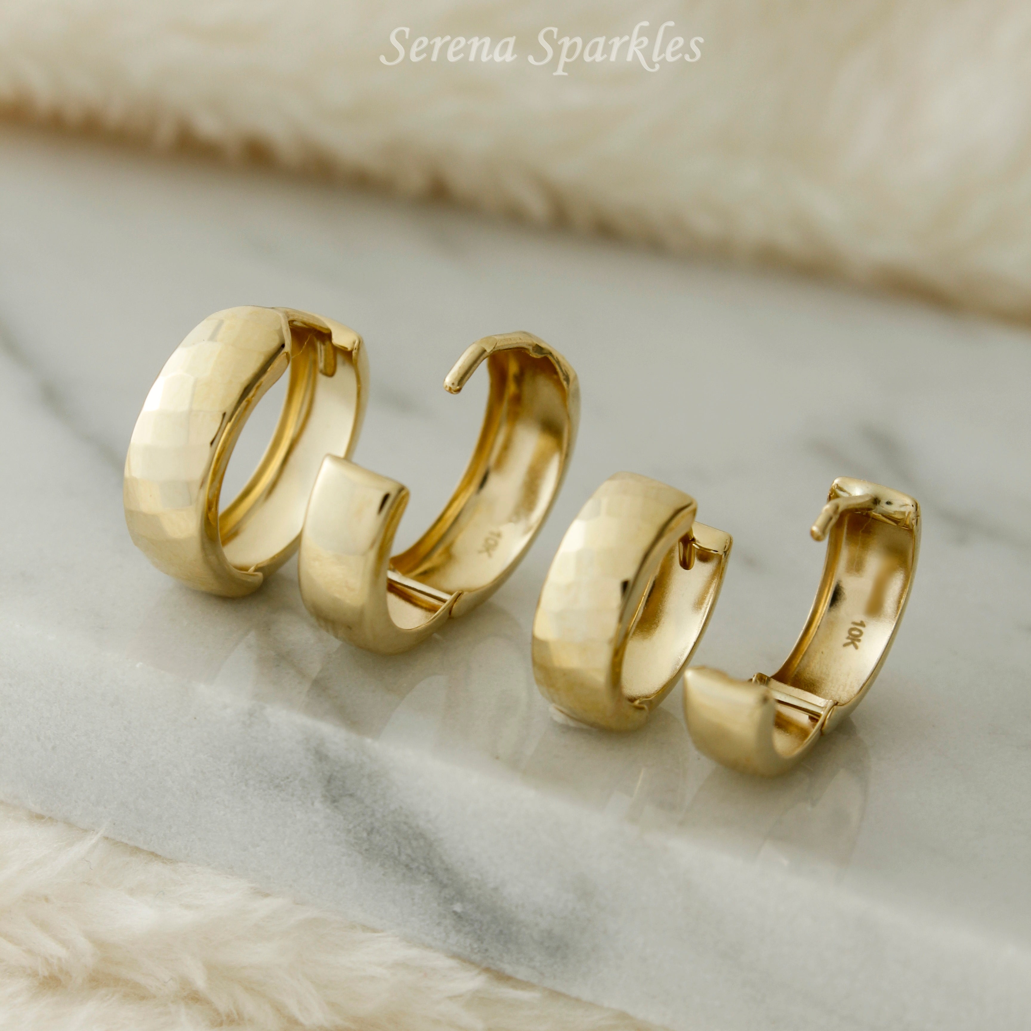 10k Solid Gold Hammered Huggie Earrings - Serena Sparkles