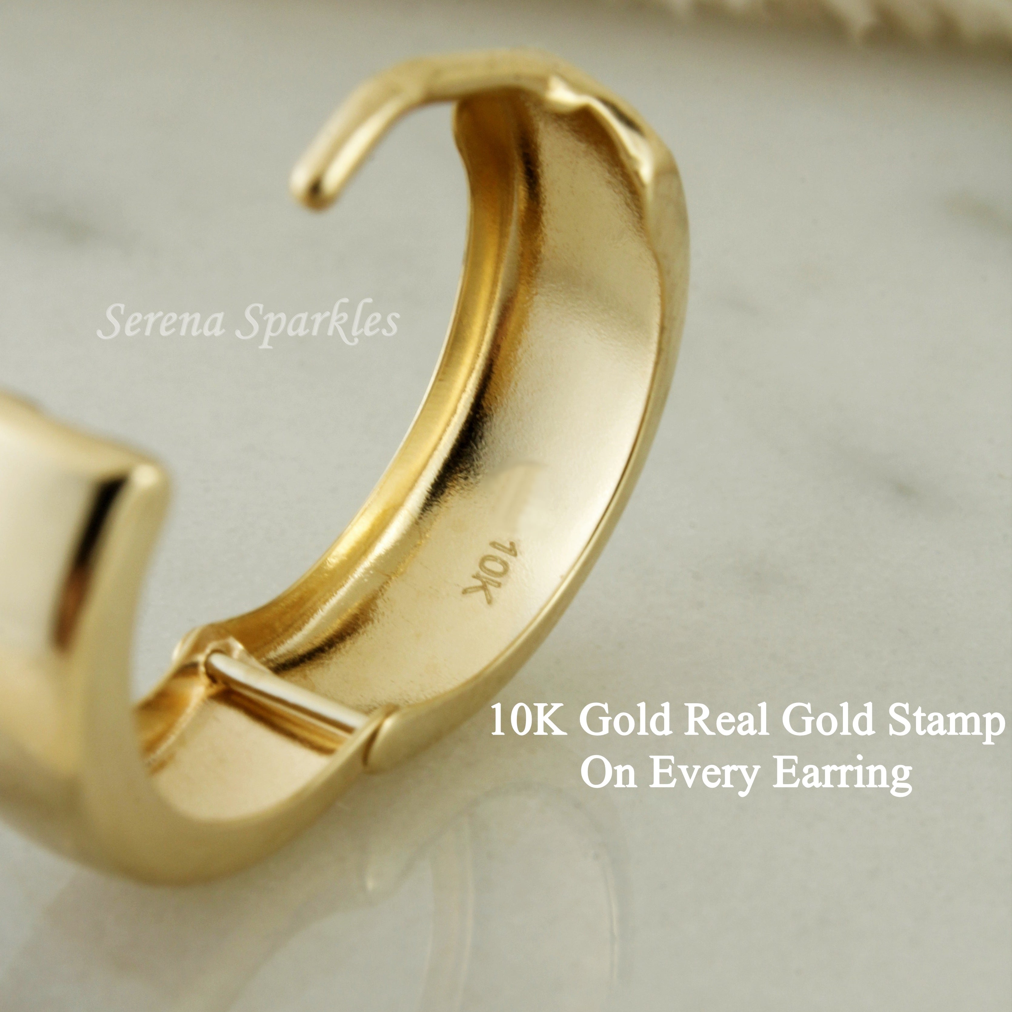 10k Solid Real Gold Huggie Earrings - Serena Sparkles