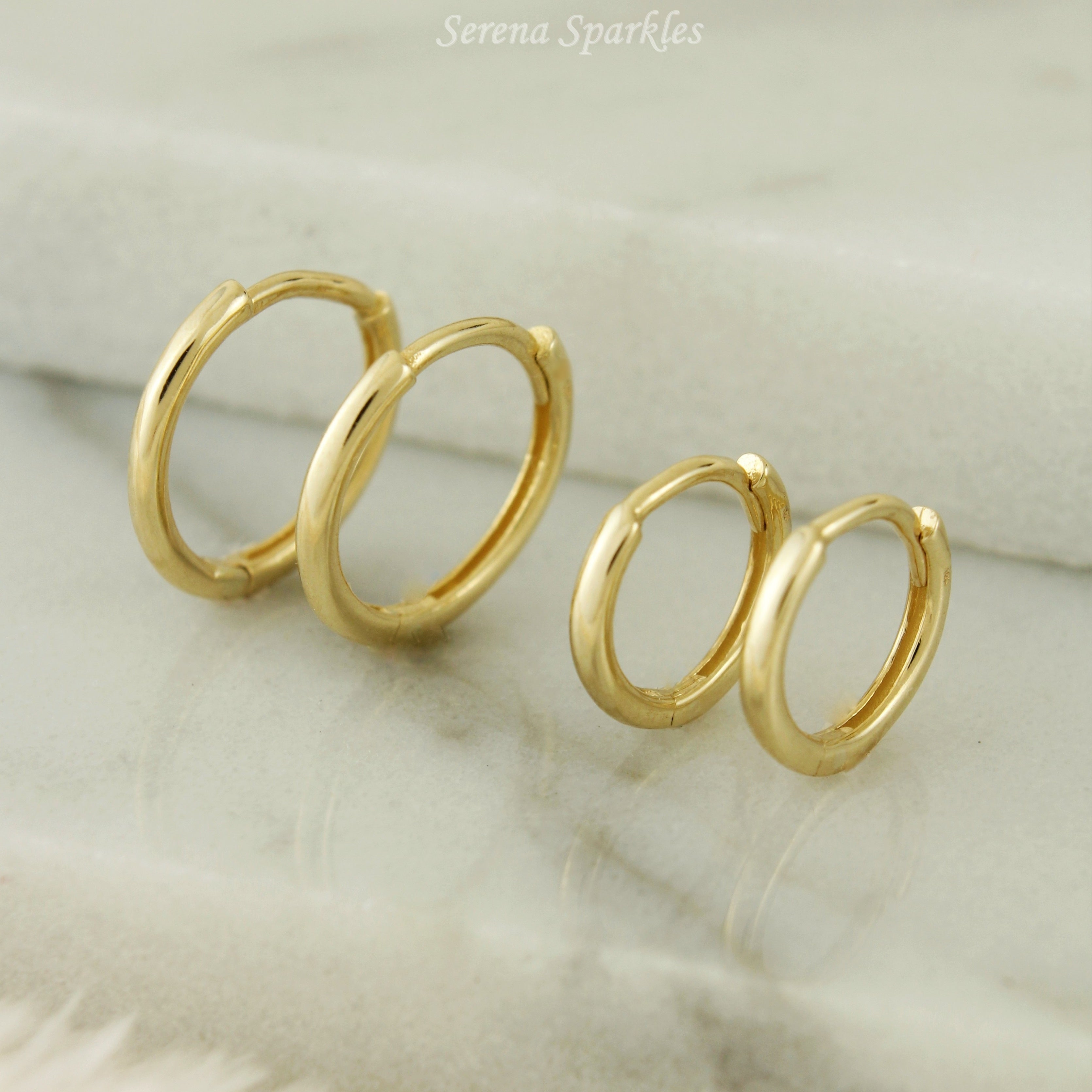 10k Solid Gold Tiny Huggie Hoop Earrings - Serena Sparkles