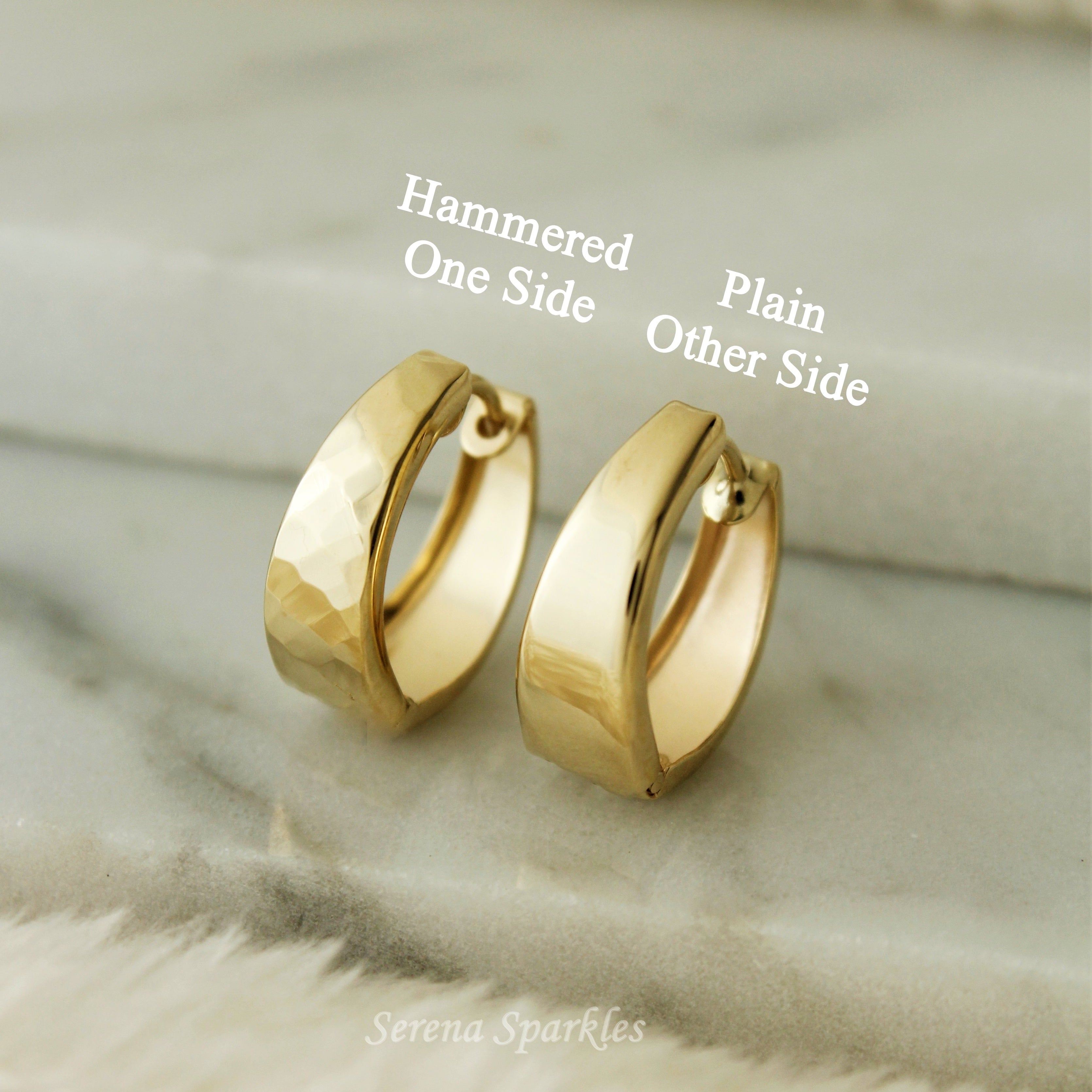 10k Solid Gold 2 in 1 Hammered Huggie Earrings - Serena Sparkles