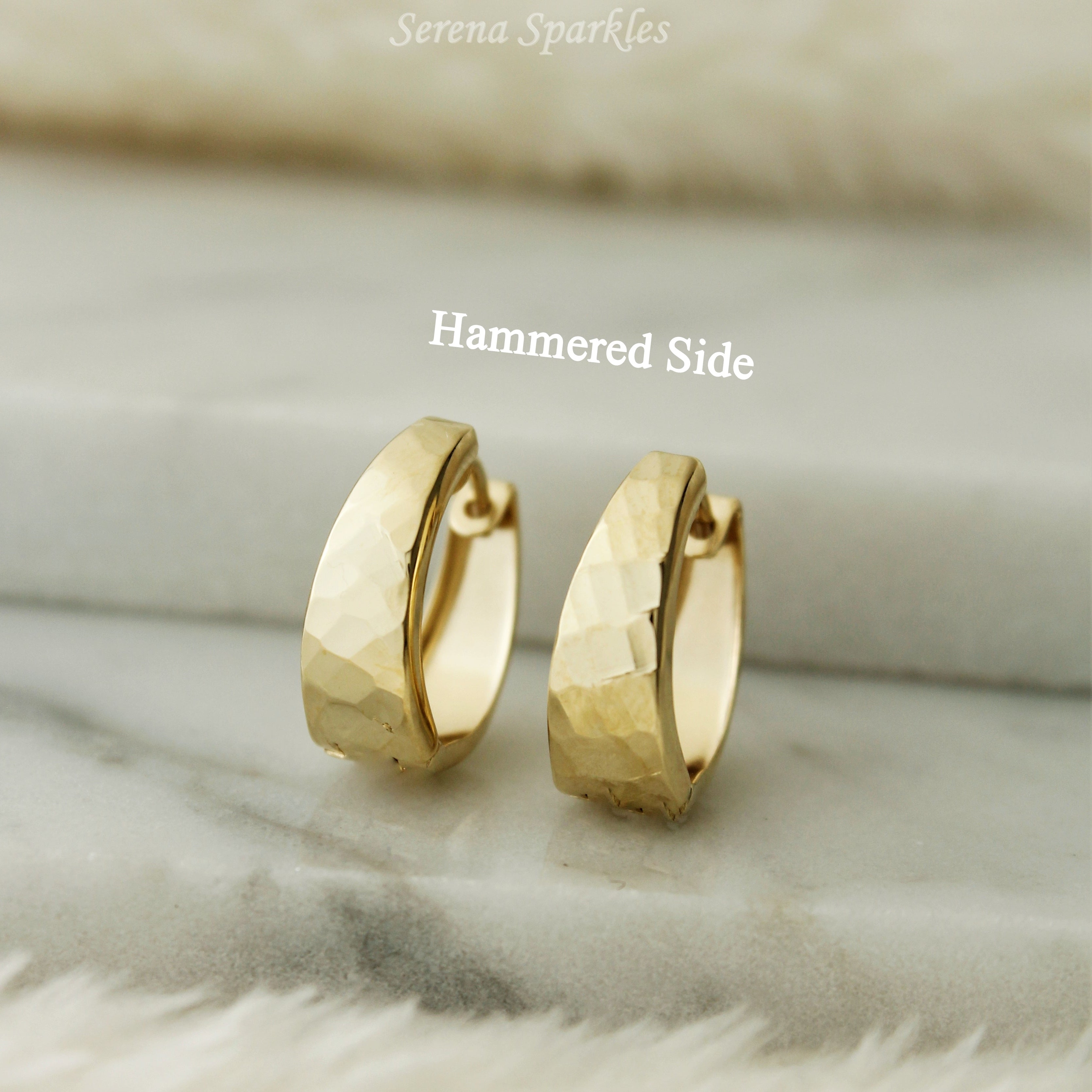 10k Solid Gold 2 in 1 Hammered Huggie Earrings - Serena Sparkles