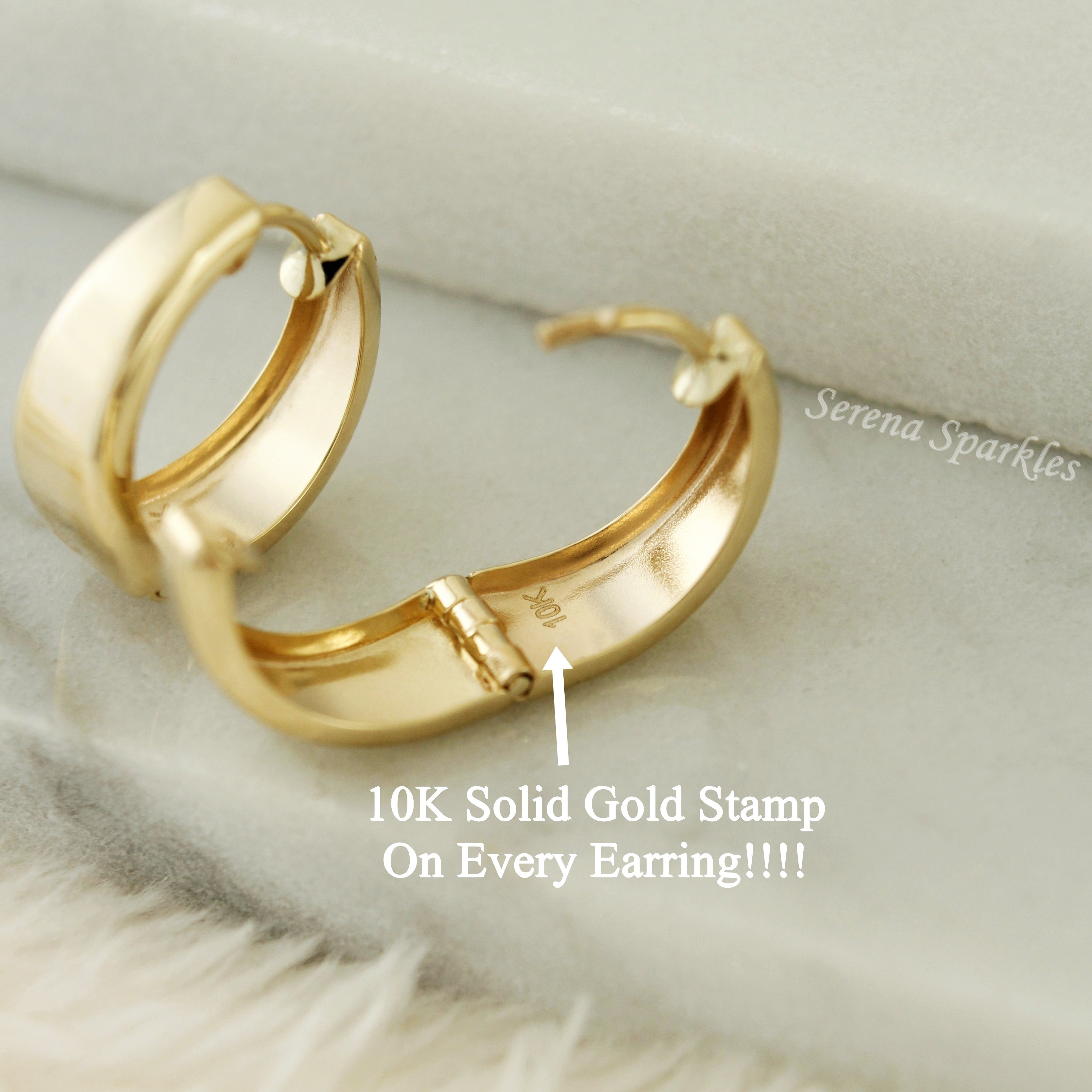 10k Solid Gold 2 in 1 Hammered Huggie Earrings - Serena Sparkles