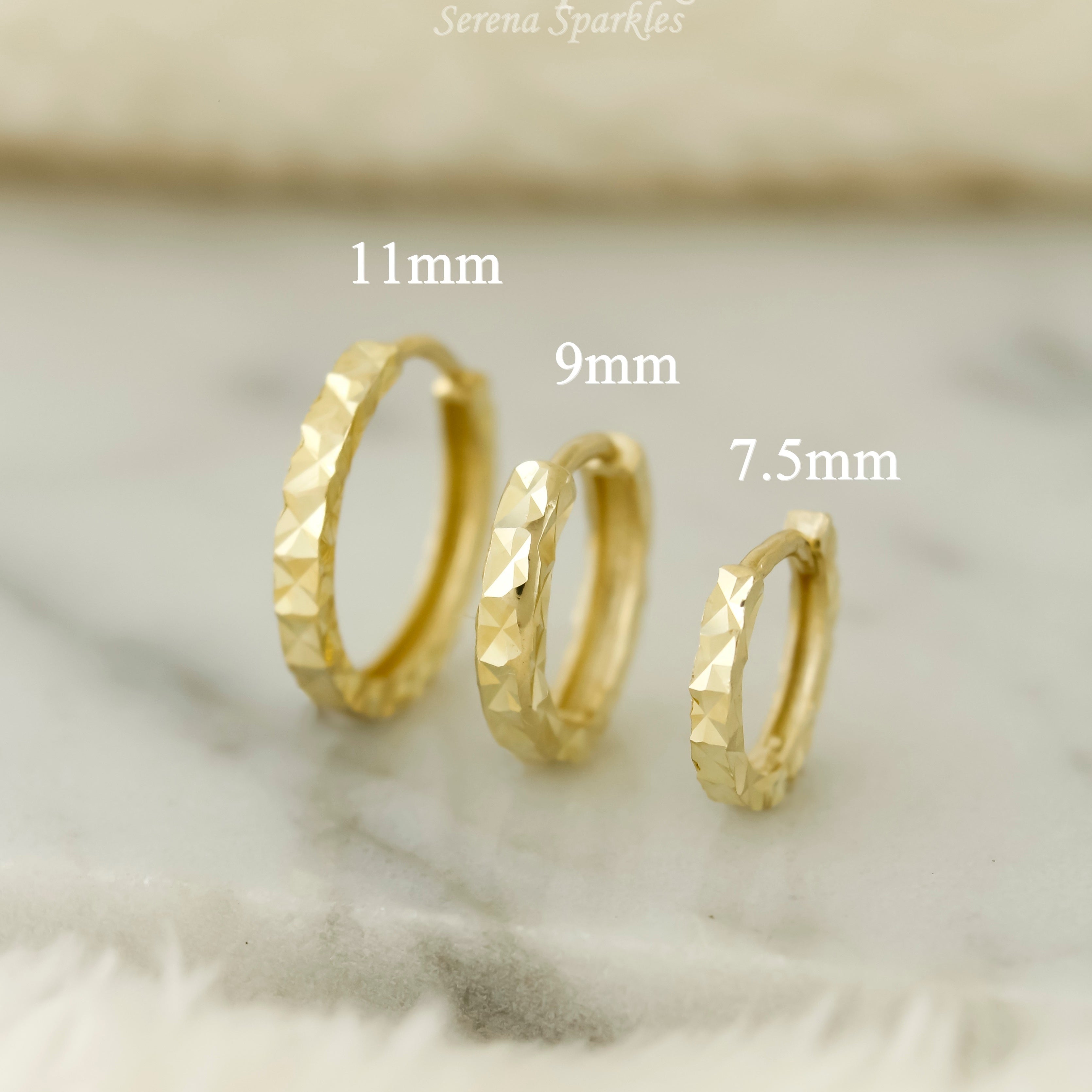 10k Solid Gold Diamond Cut Huggie Earrings - Serena Sparkles