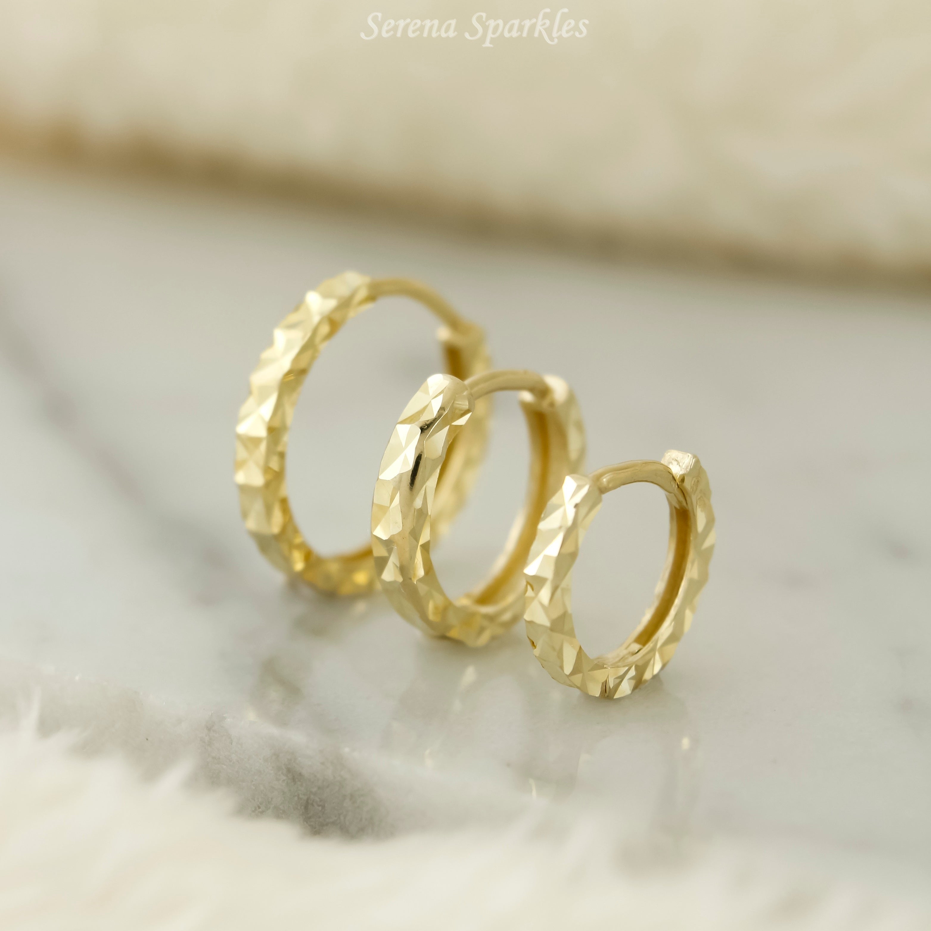 10k Solid Gold Diamond Cut Huggie Earrings - Serena Sparkles