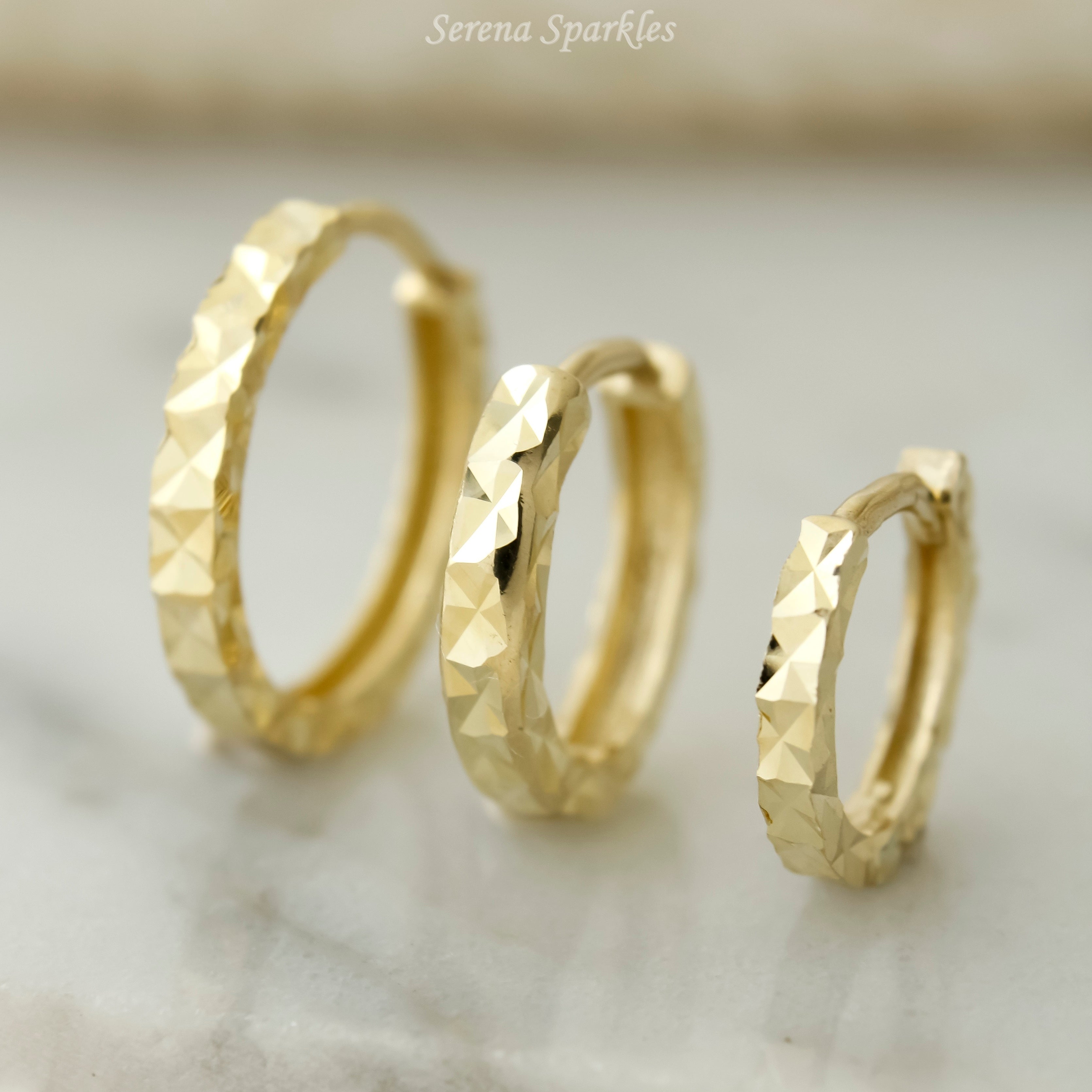 10k Solid Gold Diamond Cut Huggie Earrings - Serena Sparkles