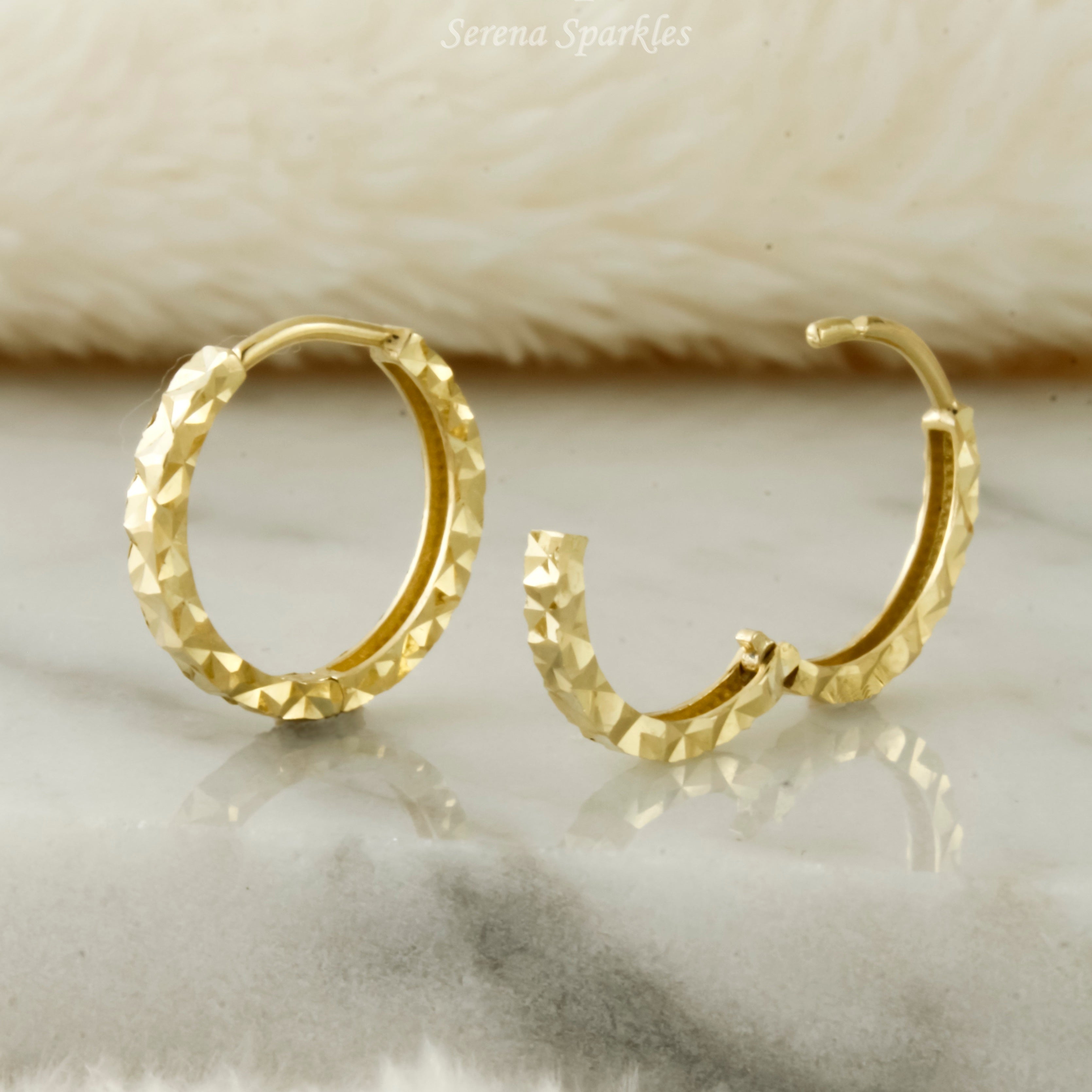 10k Solid Gold Diamond Cut Huggie Earrings - Serena Sparkles