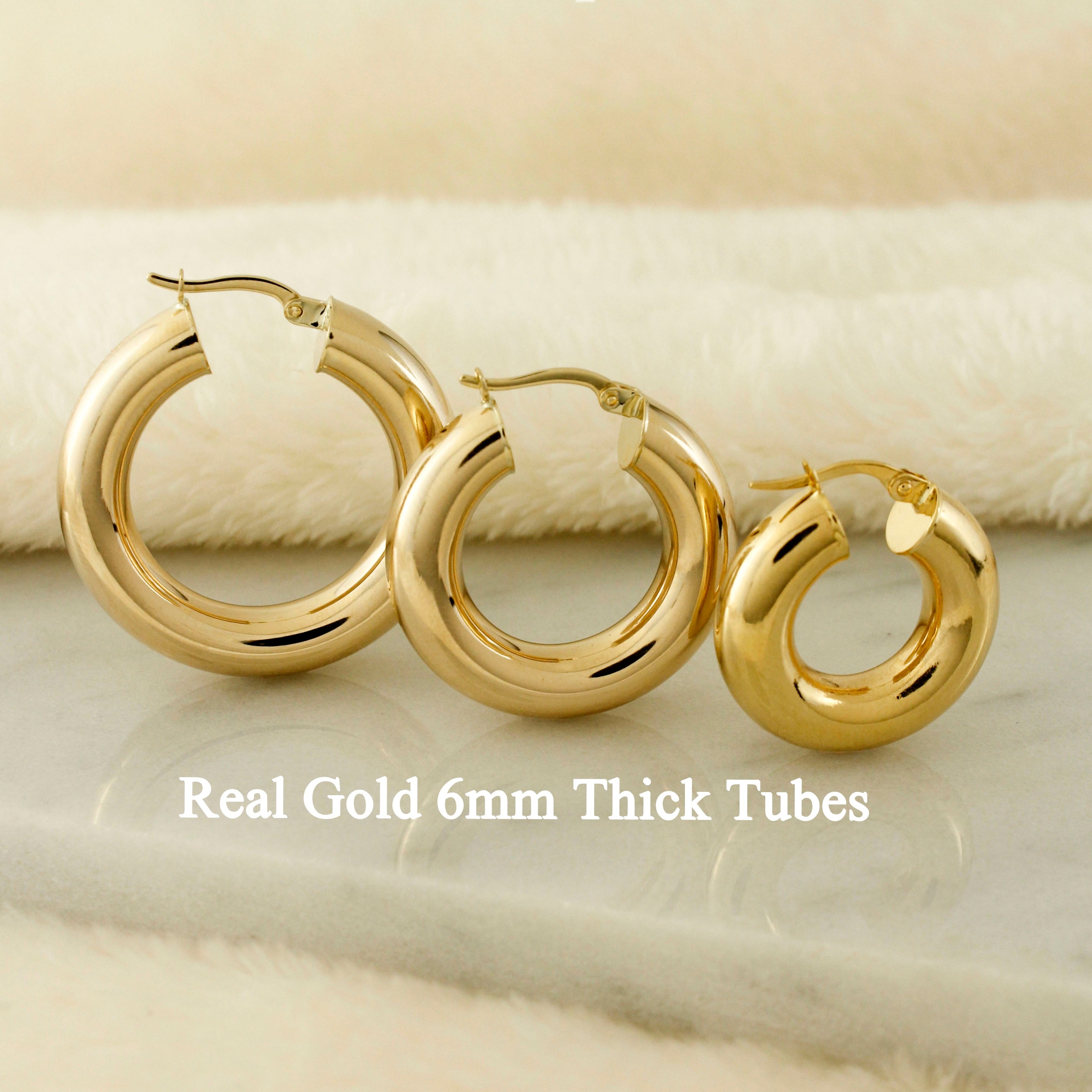 10k Solid Gold Classic 6mm Tube Hoop Earrings - Serena Sparkles