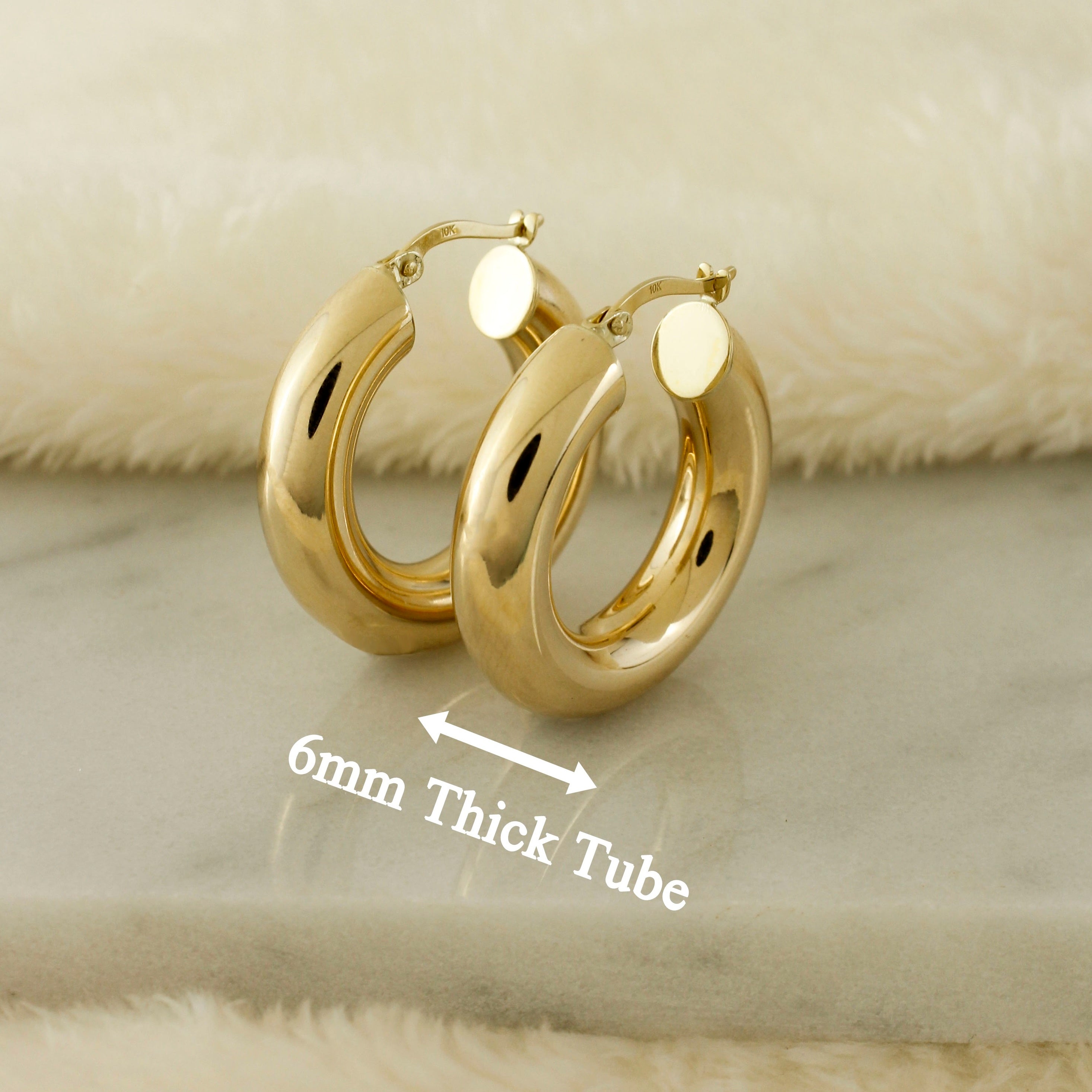 10k Solid Gold Classic 6mm Tube Hoop Earrings - Serena Sparkles