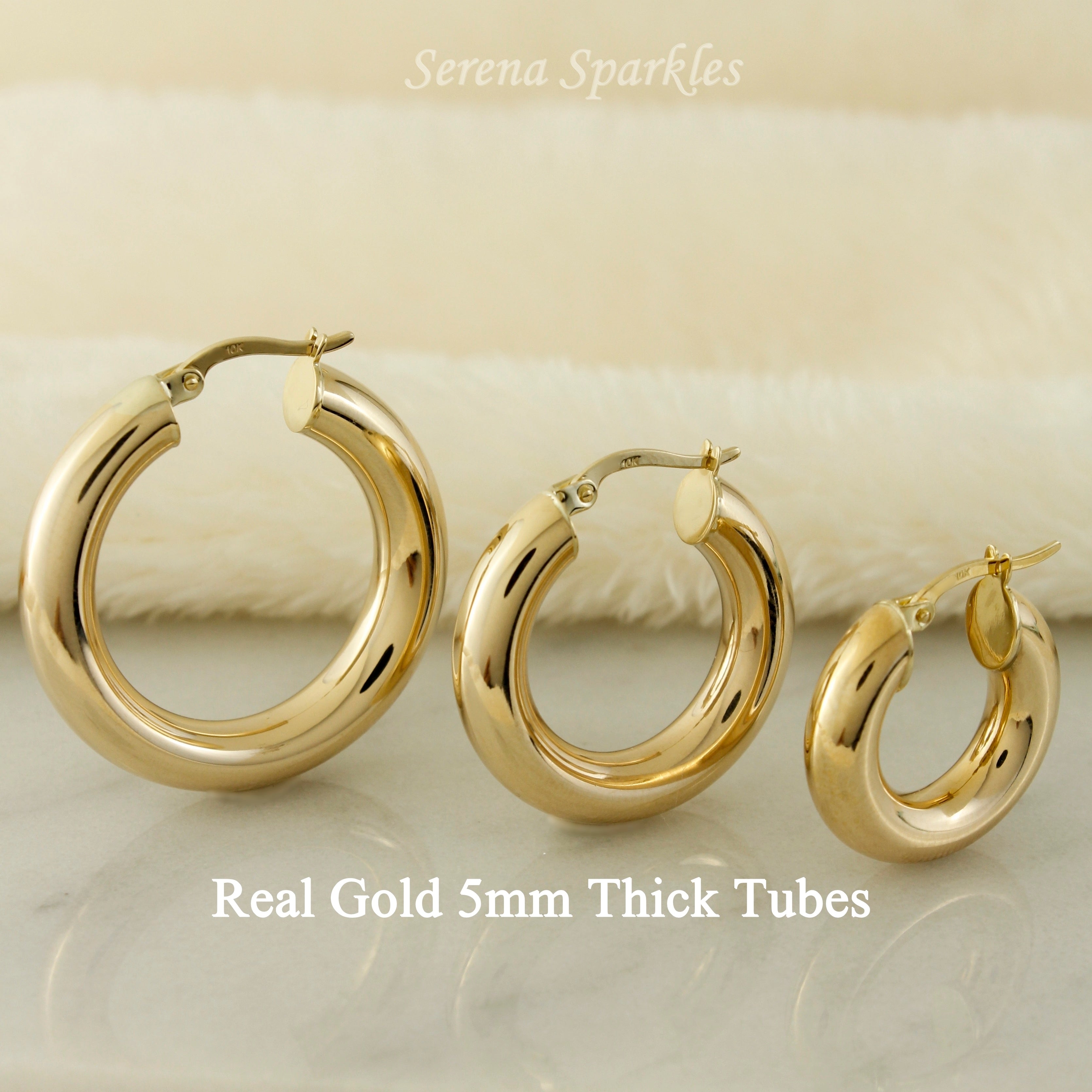 10k Solid Gold Classic 5mm Tube Hoop Earrings - Serena Sparkles