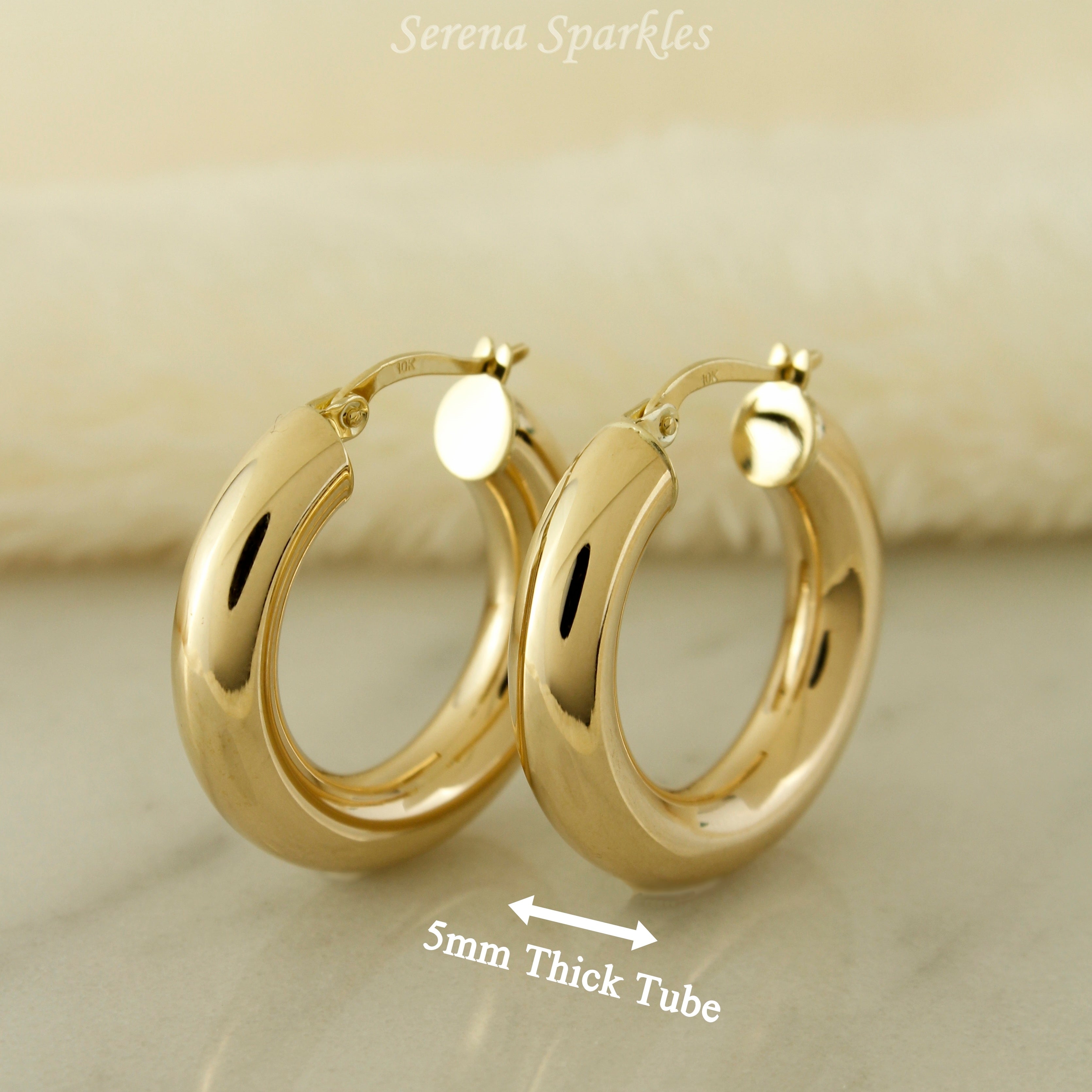 10k Solid Gold Classic 5mm Tube Hoop Earrings - Serena Sparkles