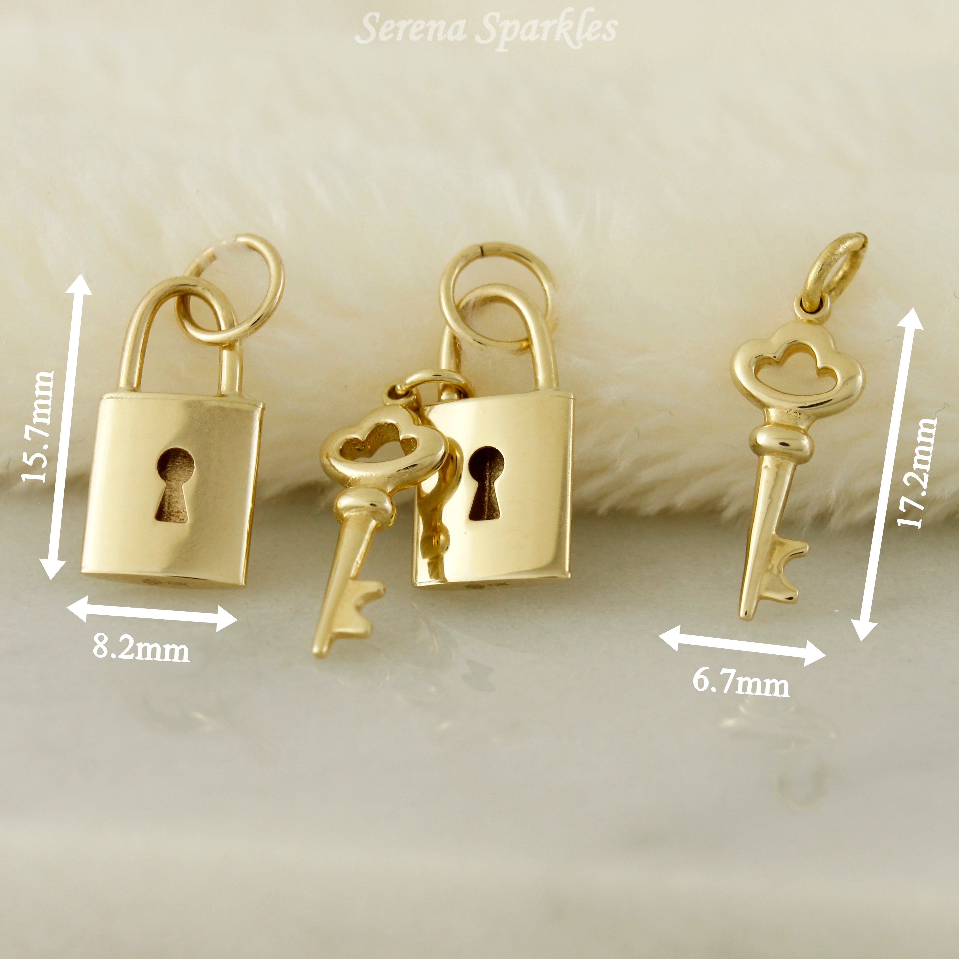 10k Solid Gold Lock & Key Charm Pendant - Serena Sparkles