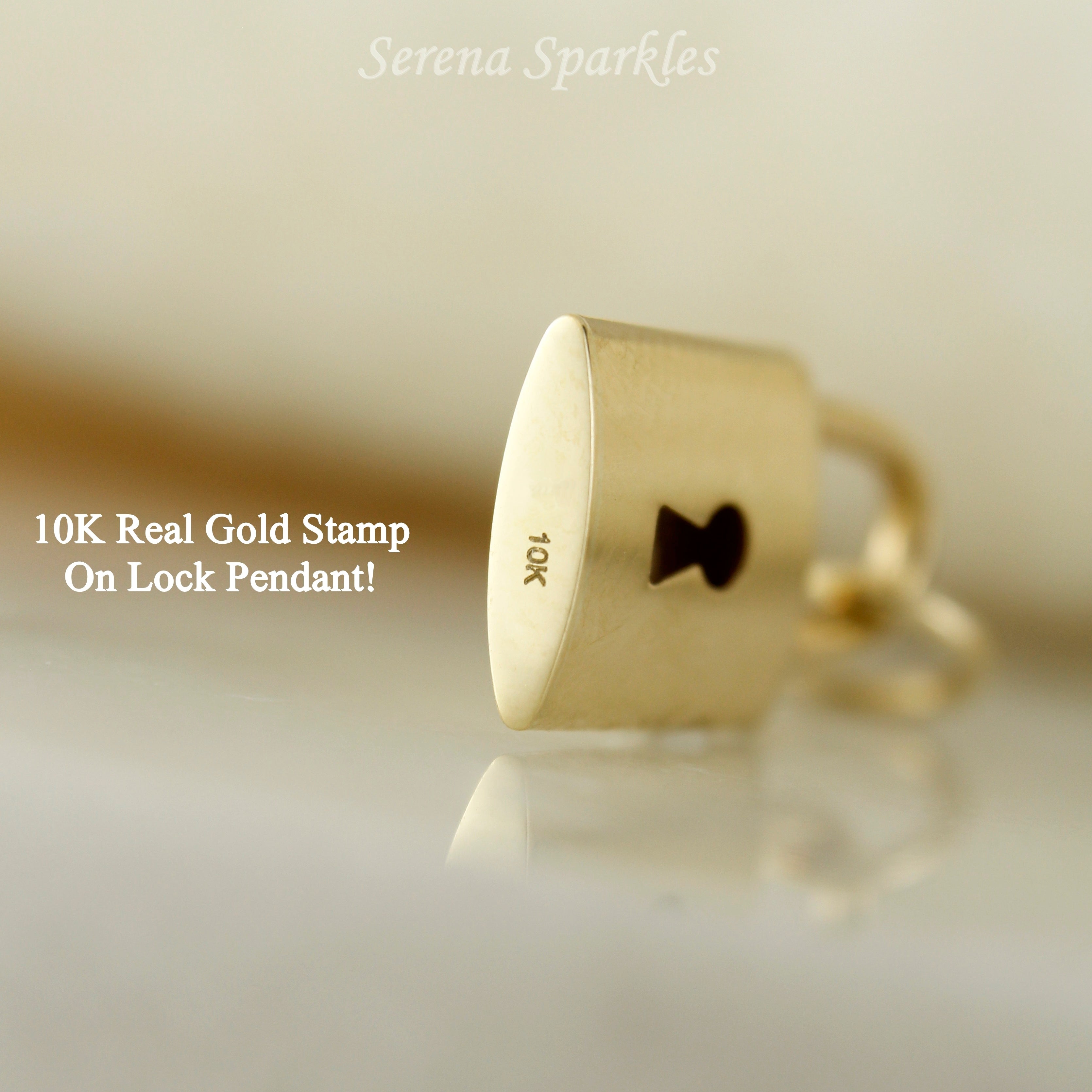 10k Solid Gold Lock & Key Charm Pendant - Serena Sparkles