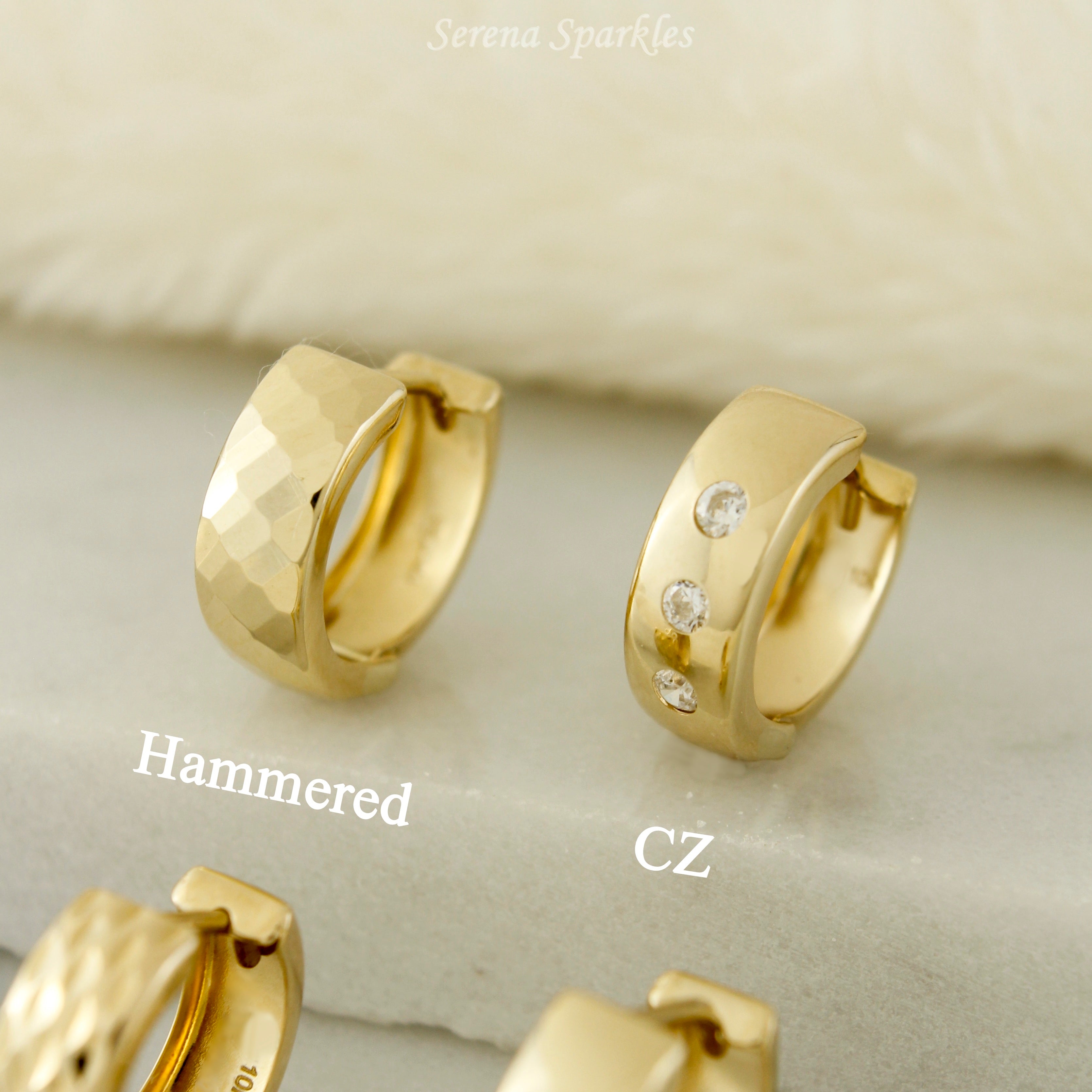 10k Solid Real Gold Huggie Earrings - Serena Sparkles