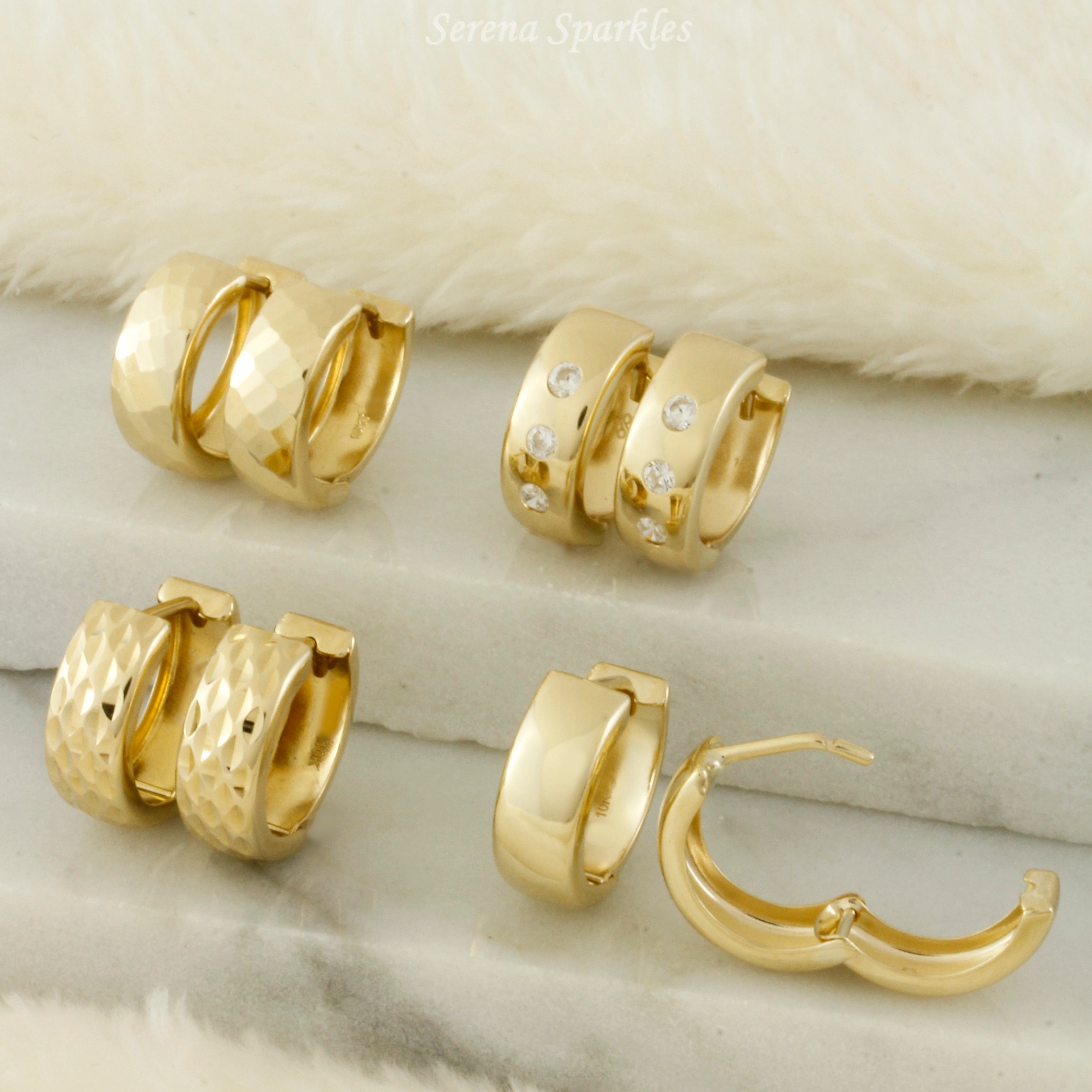 10k Solid Real Gold Huggie Earrings - Serena Sparkles