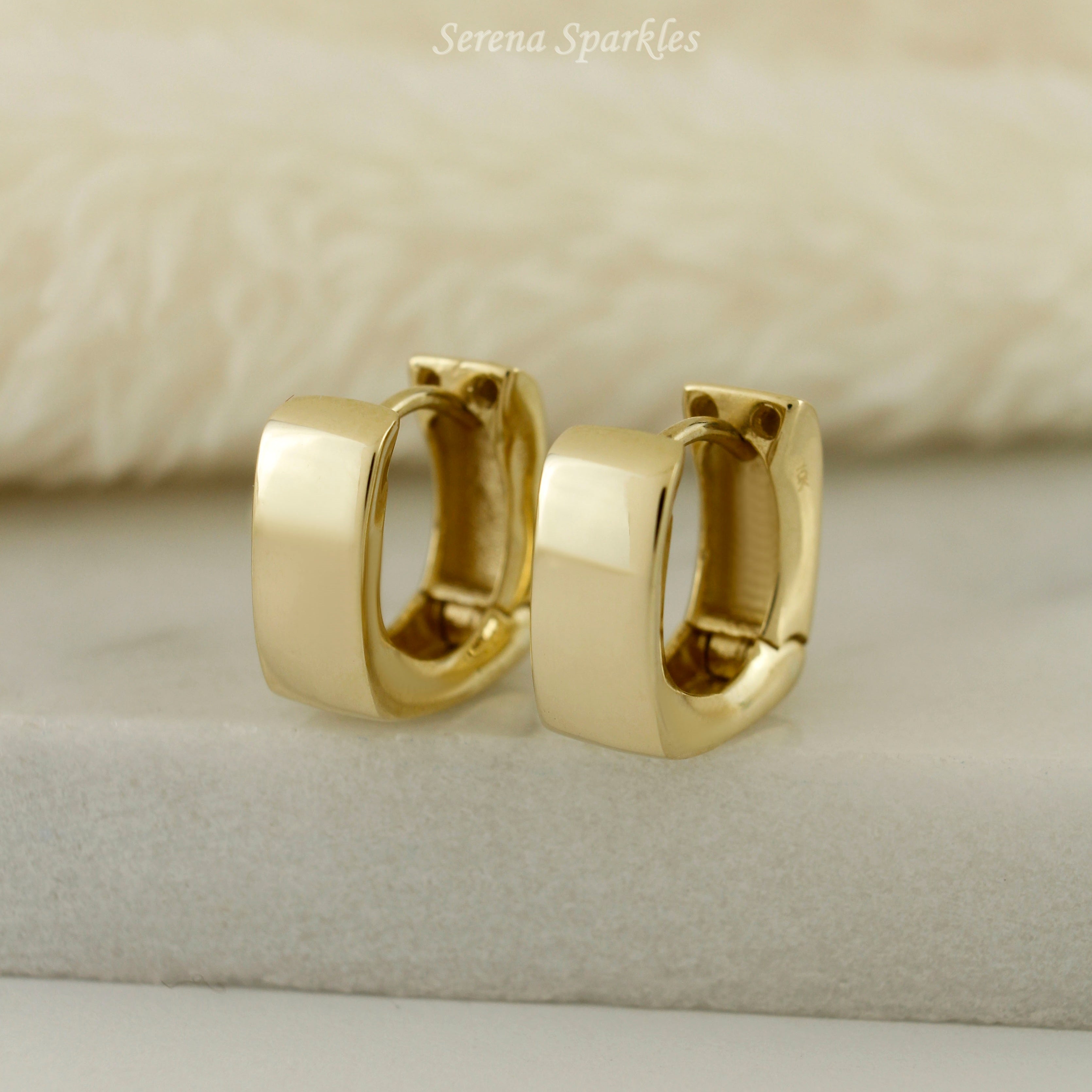 10k Solid Gold Thick Huggie Hoop Earrings - Serena Sparkles