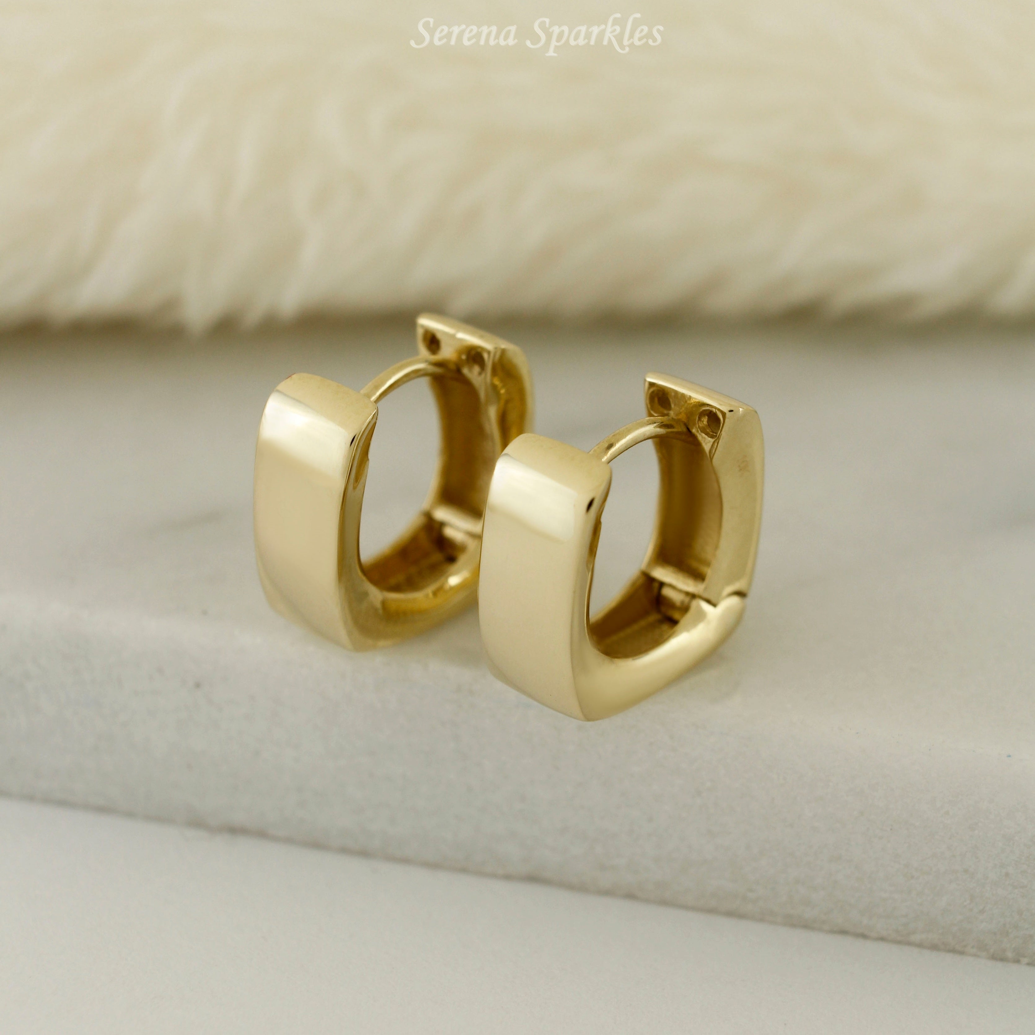 10k Solid Gold Thick Huggie Hoop Earrings - Serena Sparkles