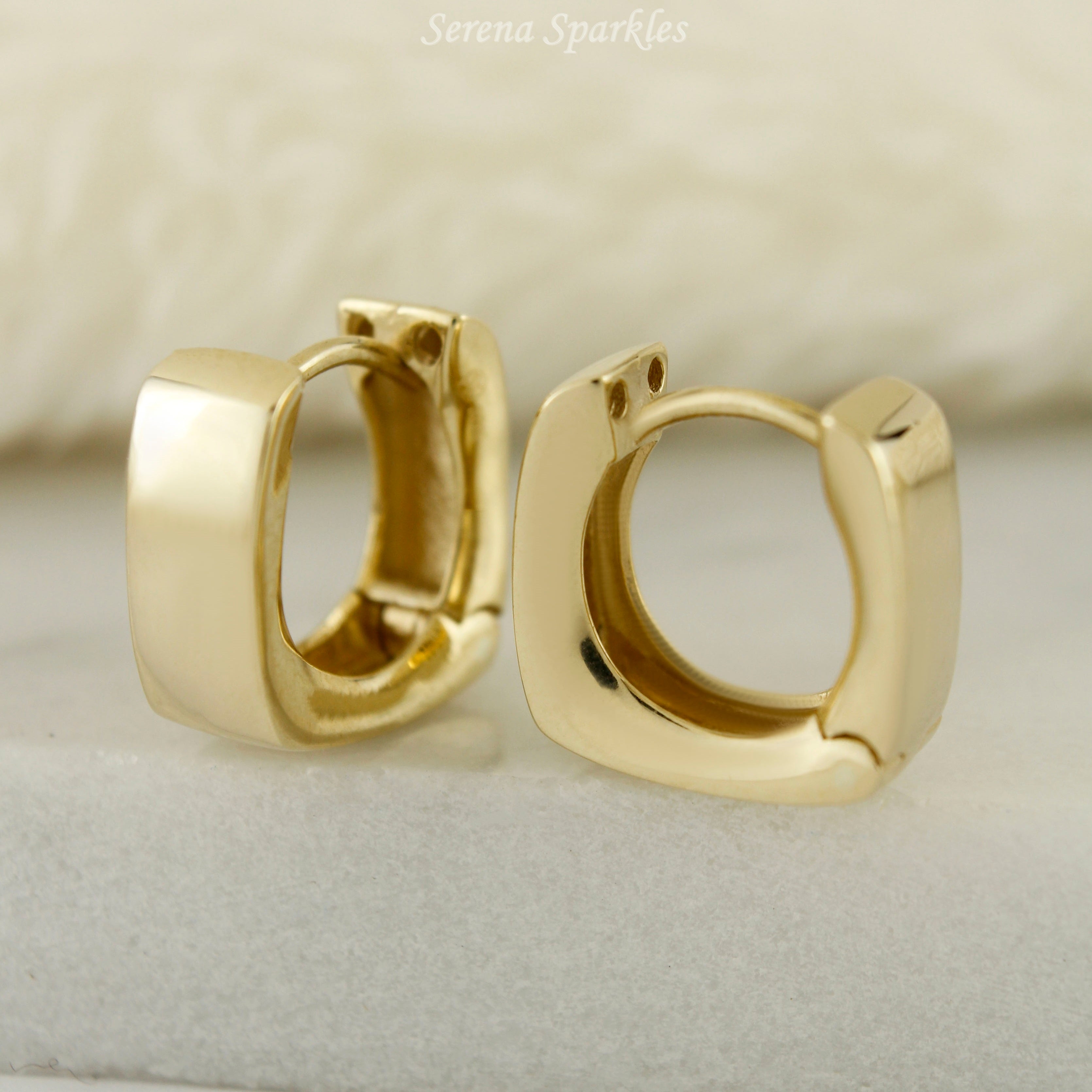 10k Solid Gold Thick Huggie Hoop Earrings - Serena Sparkles