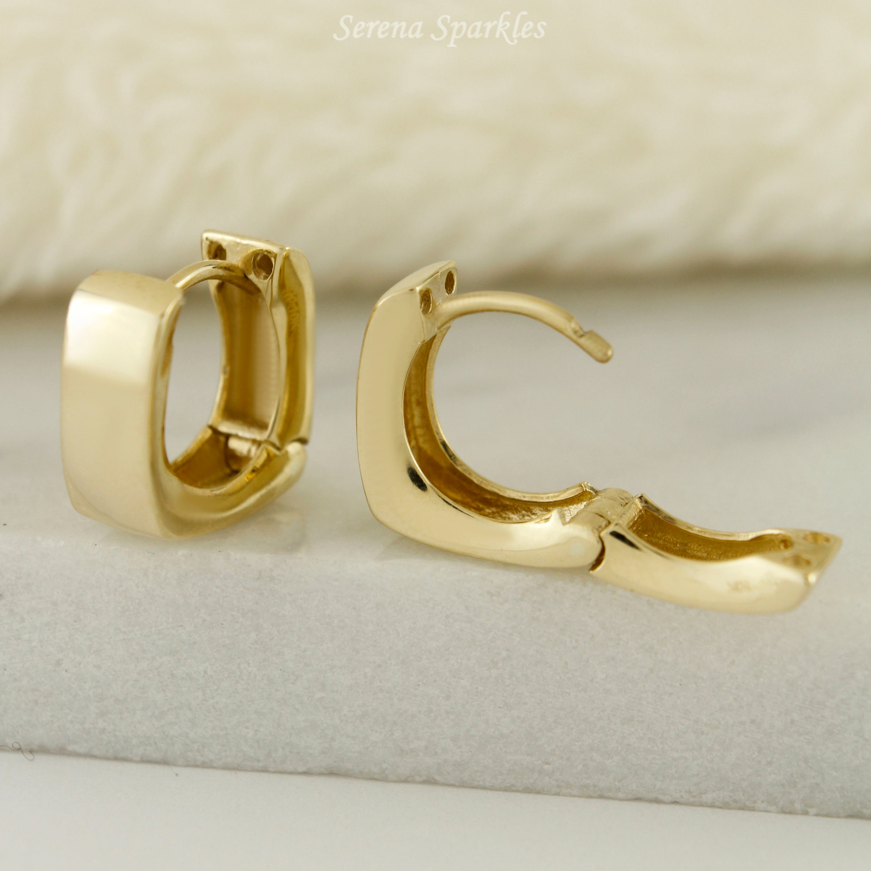 10k Solid Gold Thick Huggie Hoop Earrings - Serena Sparkles