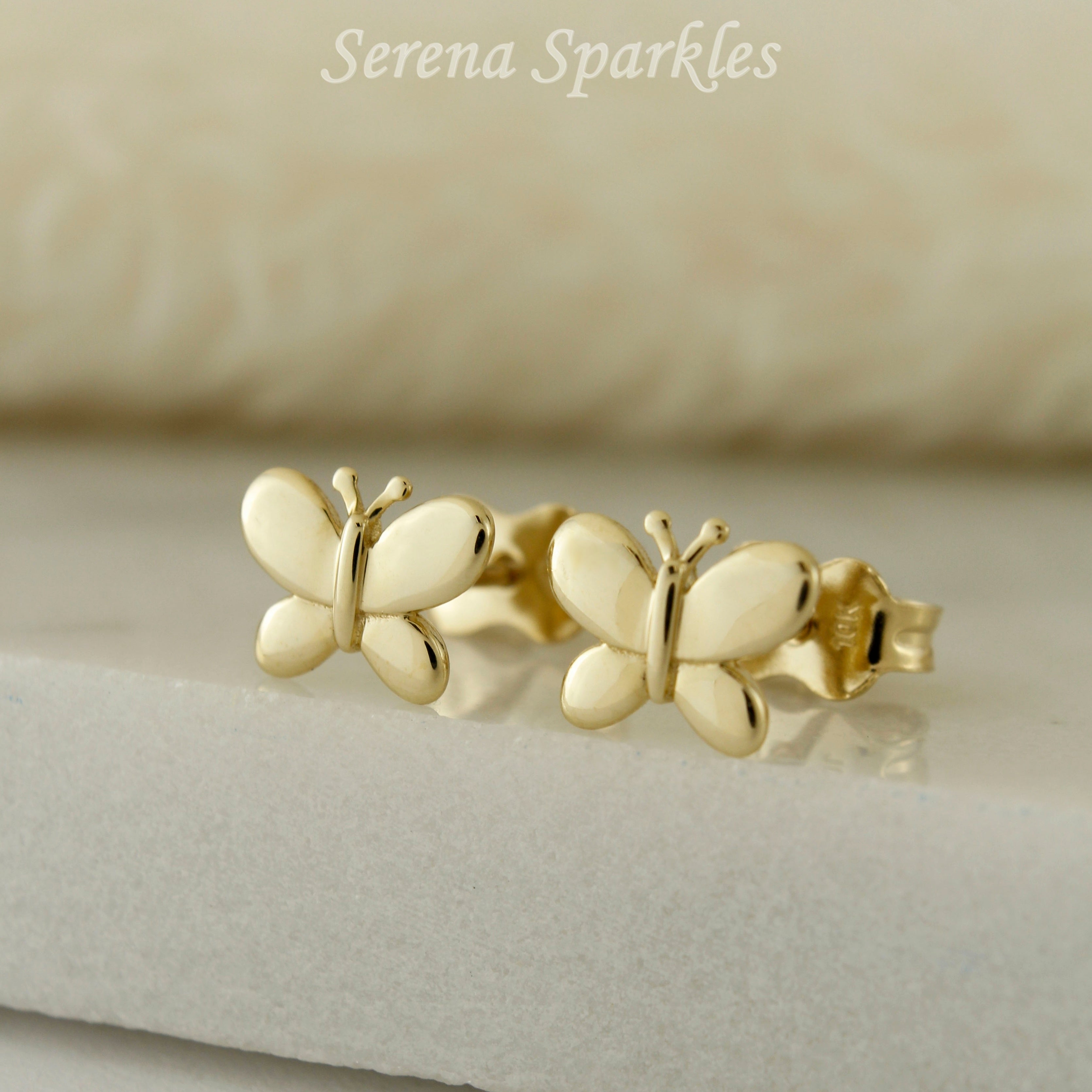 10k Solid Gold Butterfly Ear Studs - Serena Sparkles