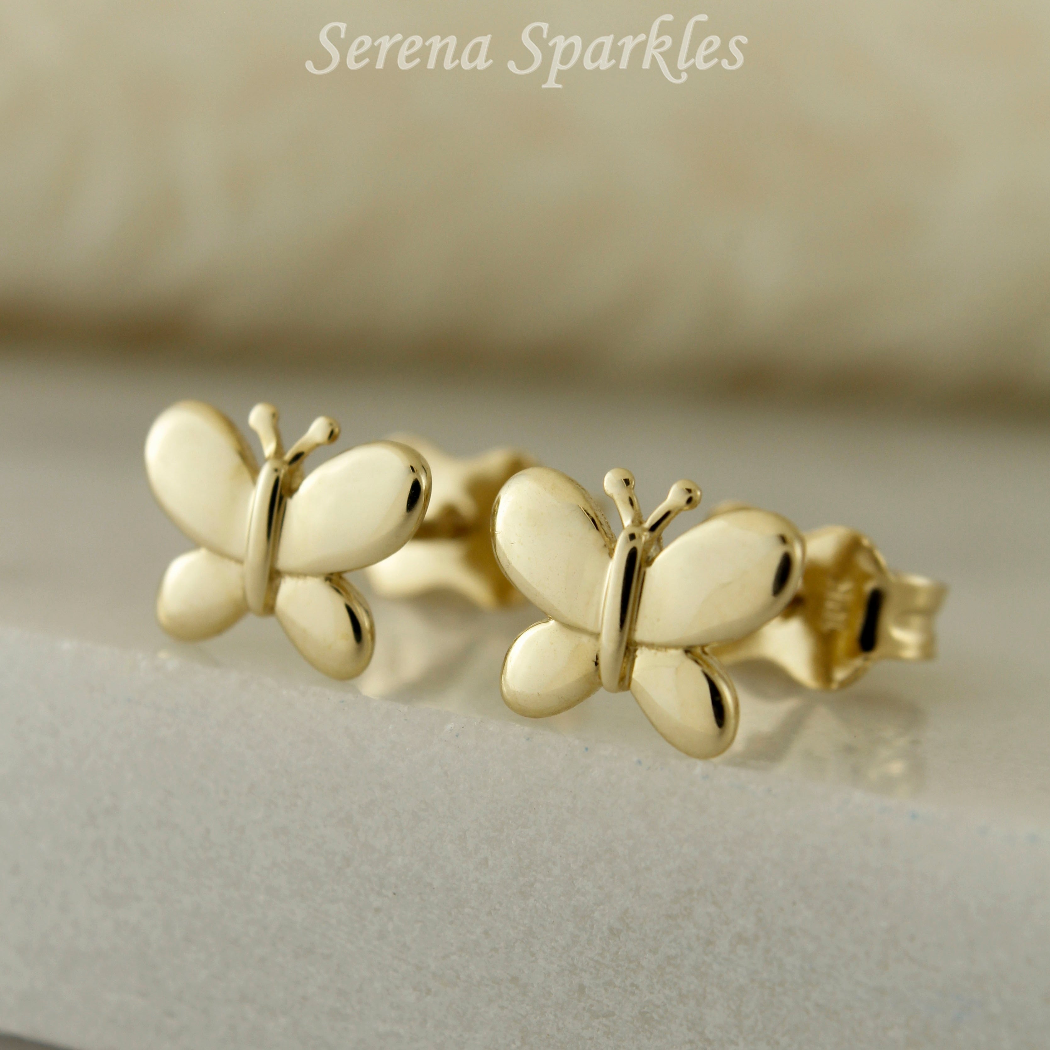 10k Solid Gold Butterfly Ear Studs - Serena Sparkles