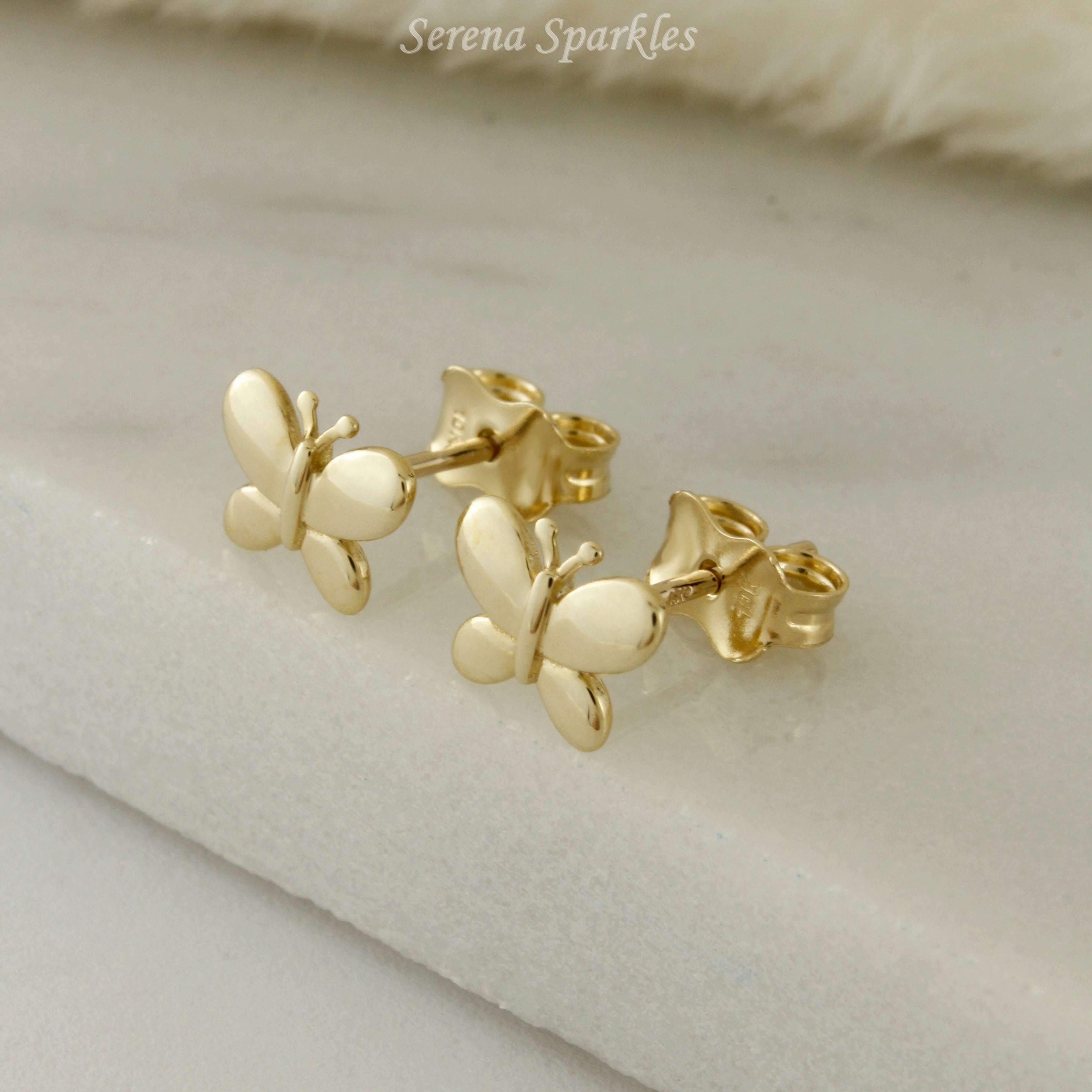 10k Solid Gold Butterfly Ear Studs - Serena Sparkles