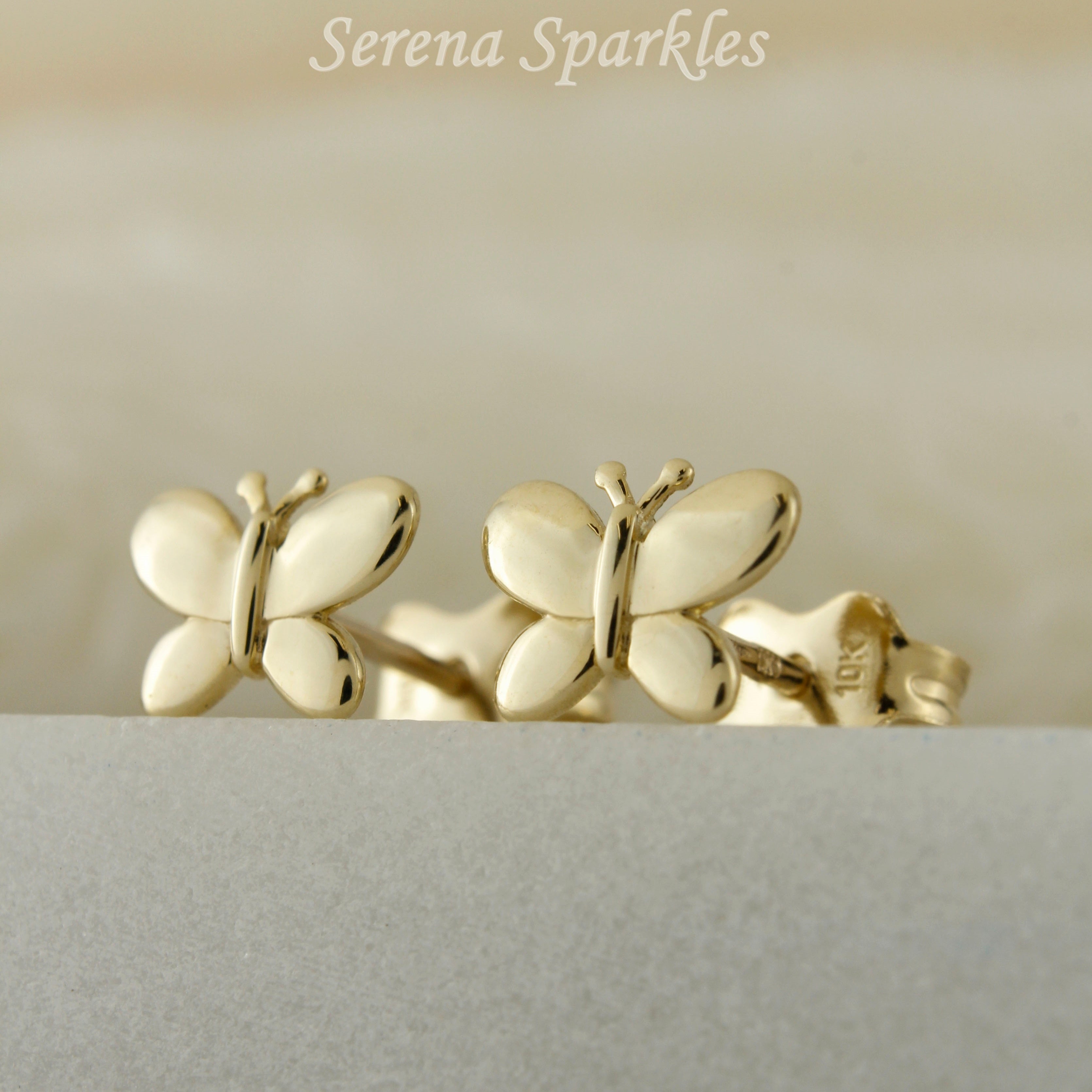 10k Solid Gold Butterfly Ear Studs - Serena Sparkles