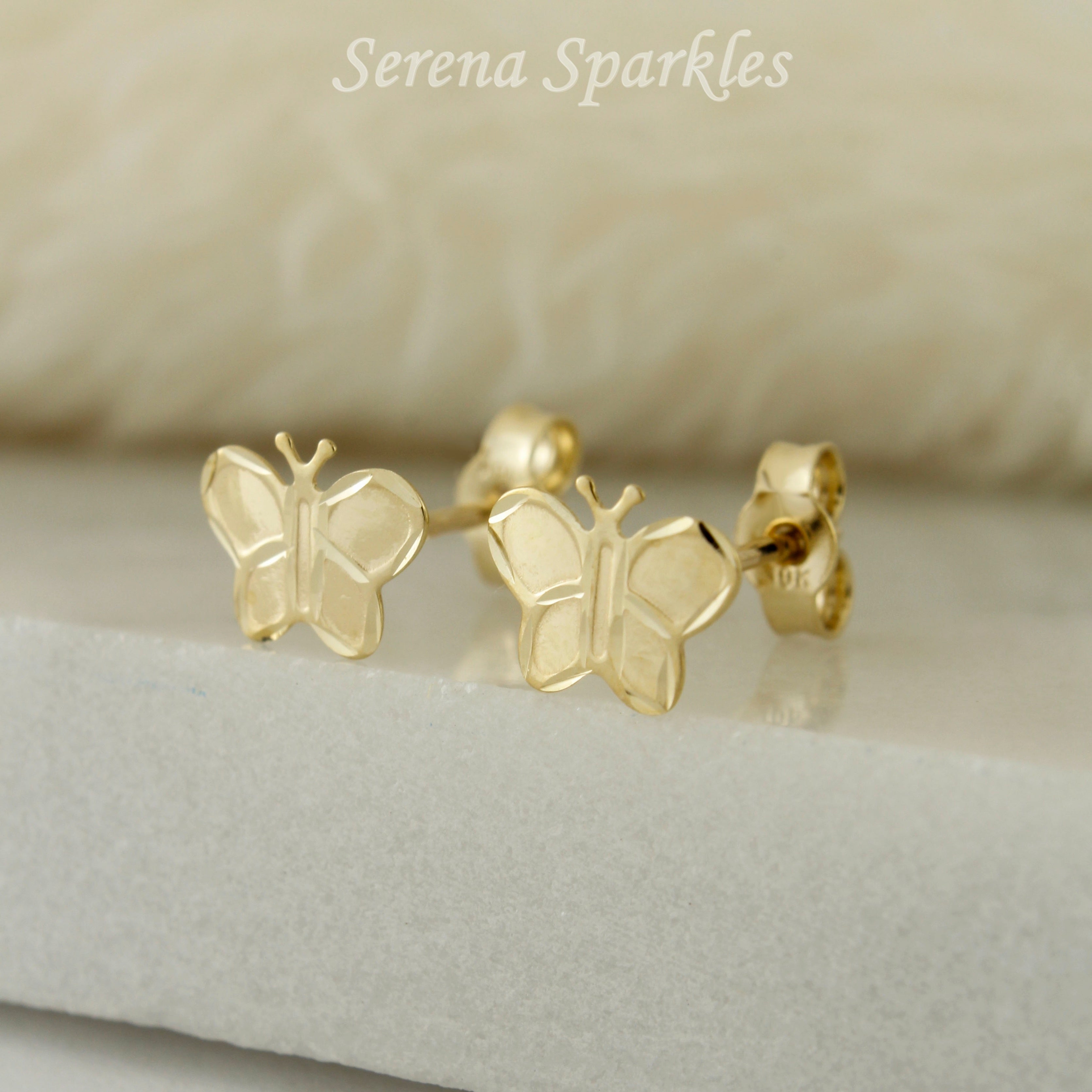 10k Solid Gold Small Butterfly Ear Studs - Serena Sparkles