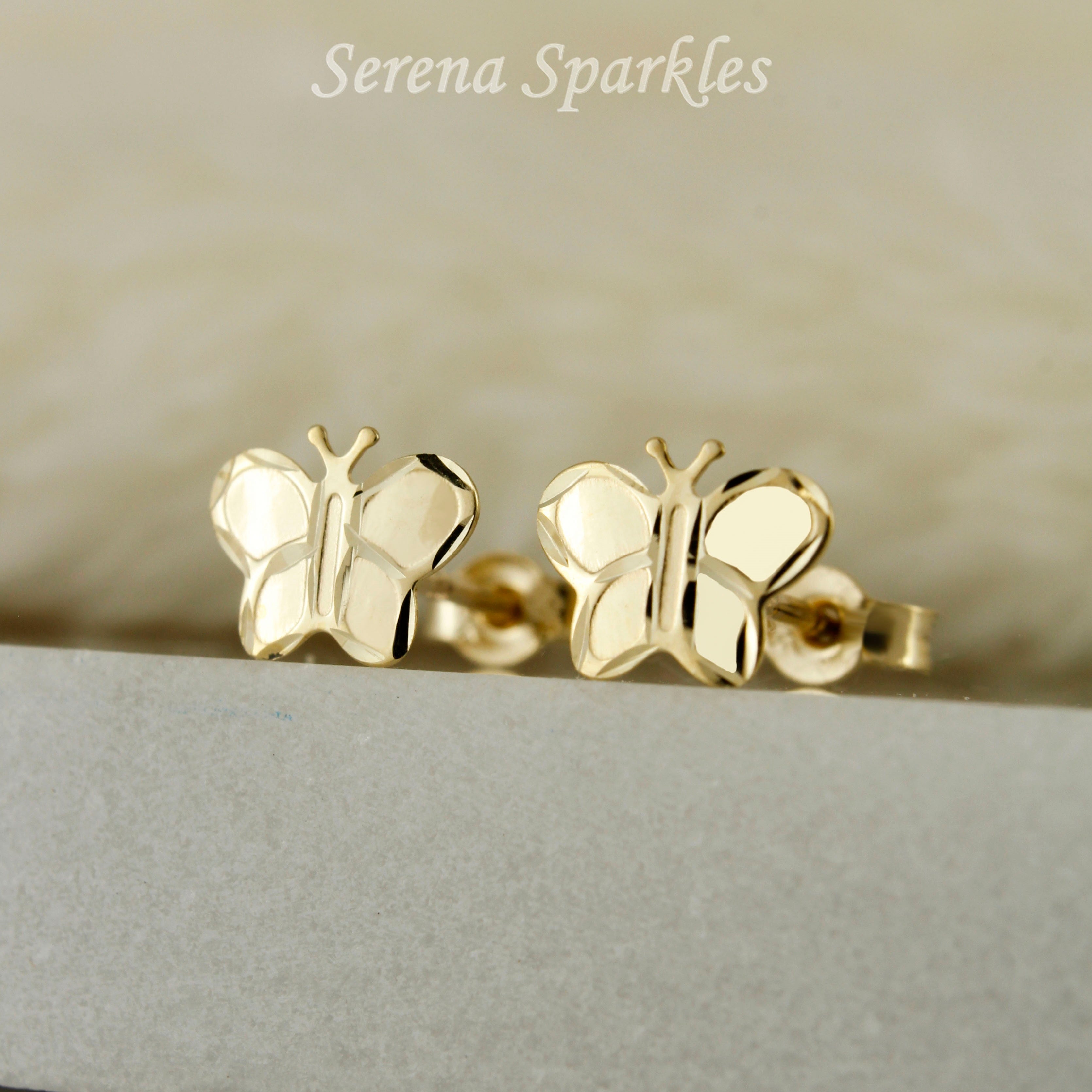 10k Solid Gold Small Butterfly Ear Studs - Serena Sparkles