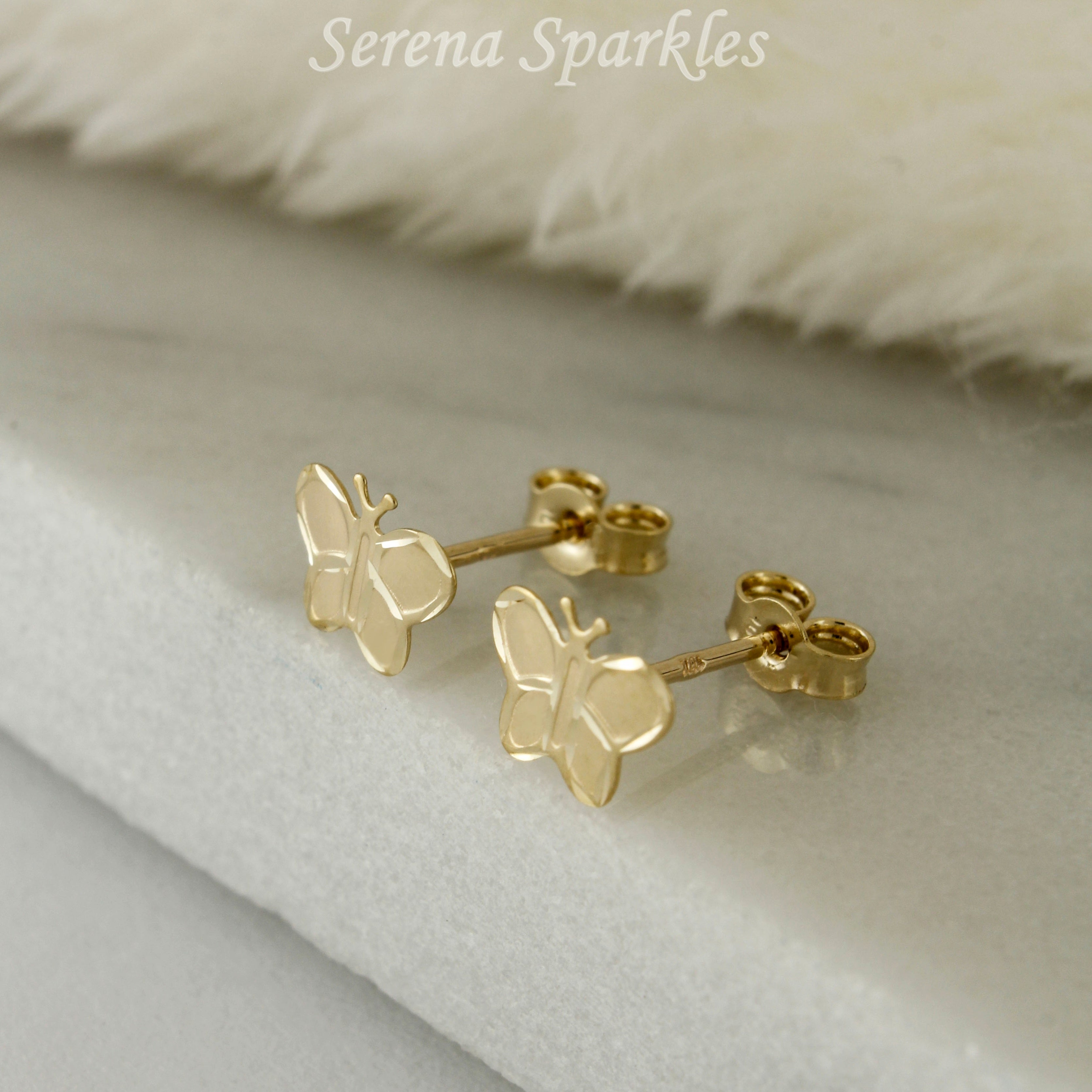 10k Solid Gold Small Butterfly Ear Studs - Serena Sparkles