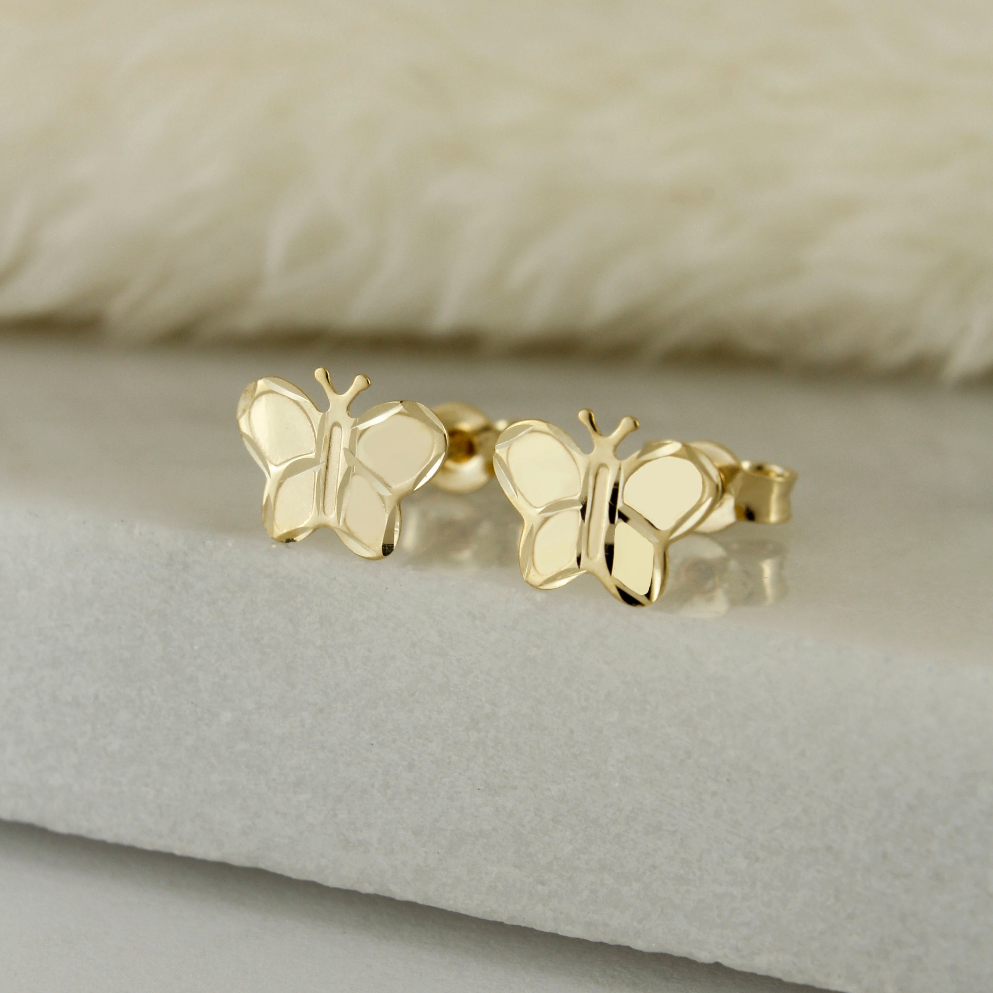 10k Solid Gold Small Butterfly Ear Studs - Serena Sparkles