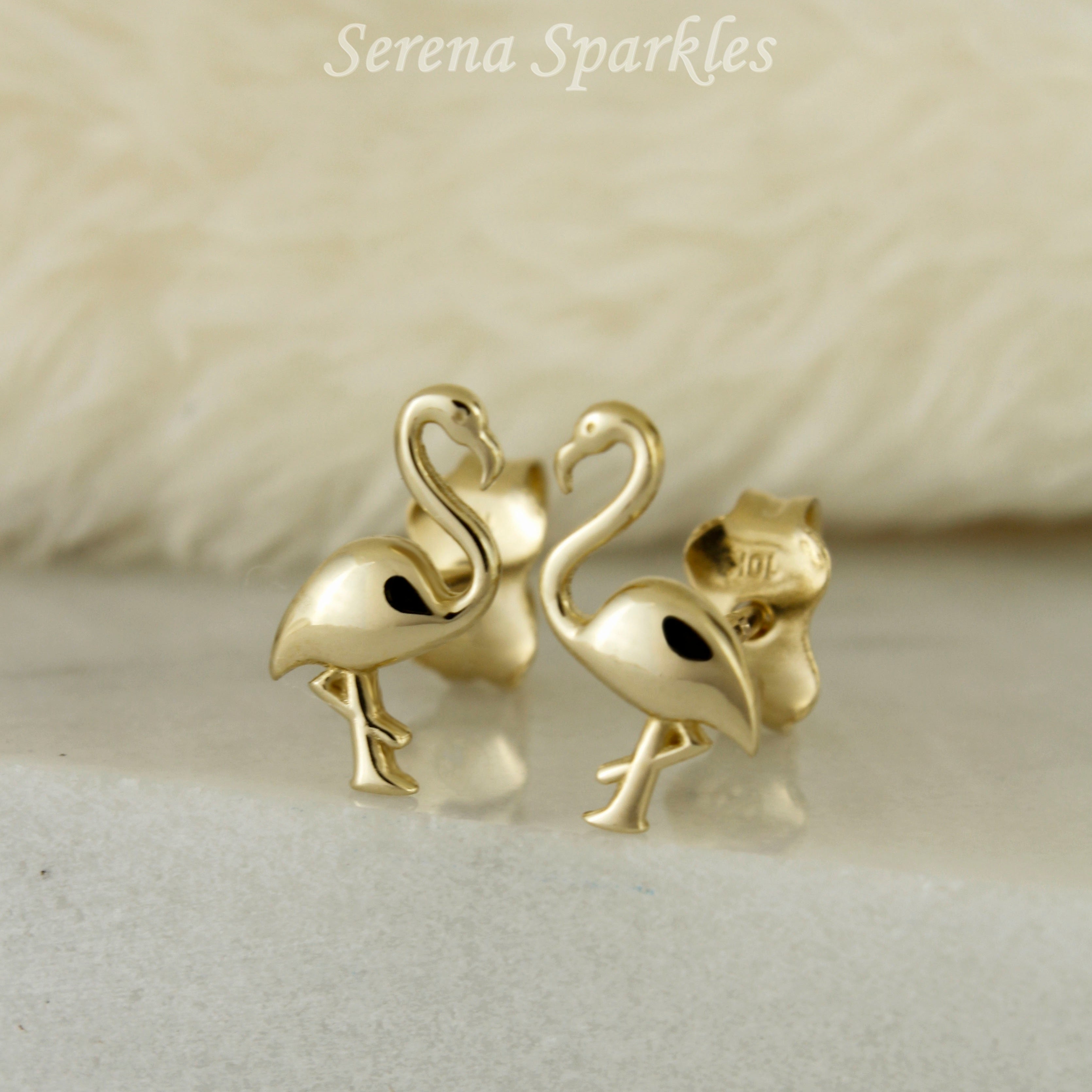 10k Solid Gold Dainty Falmingo Ear Studs - Serena Sparkles