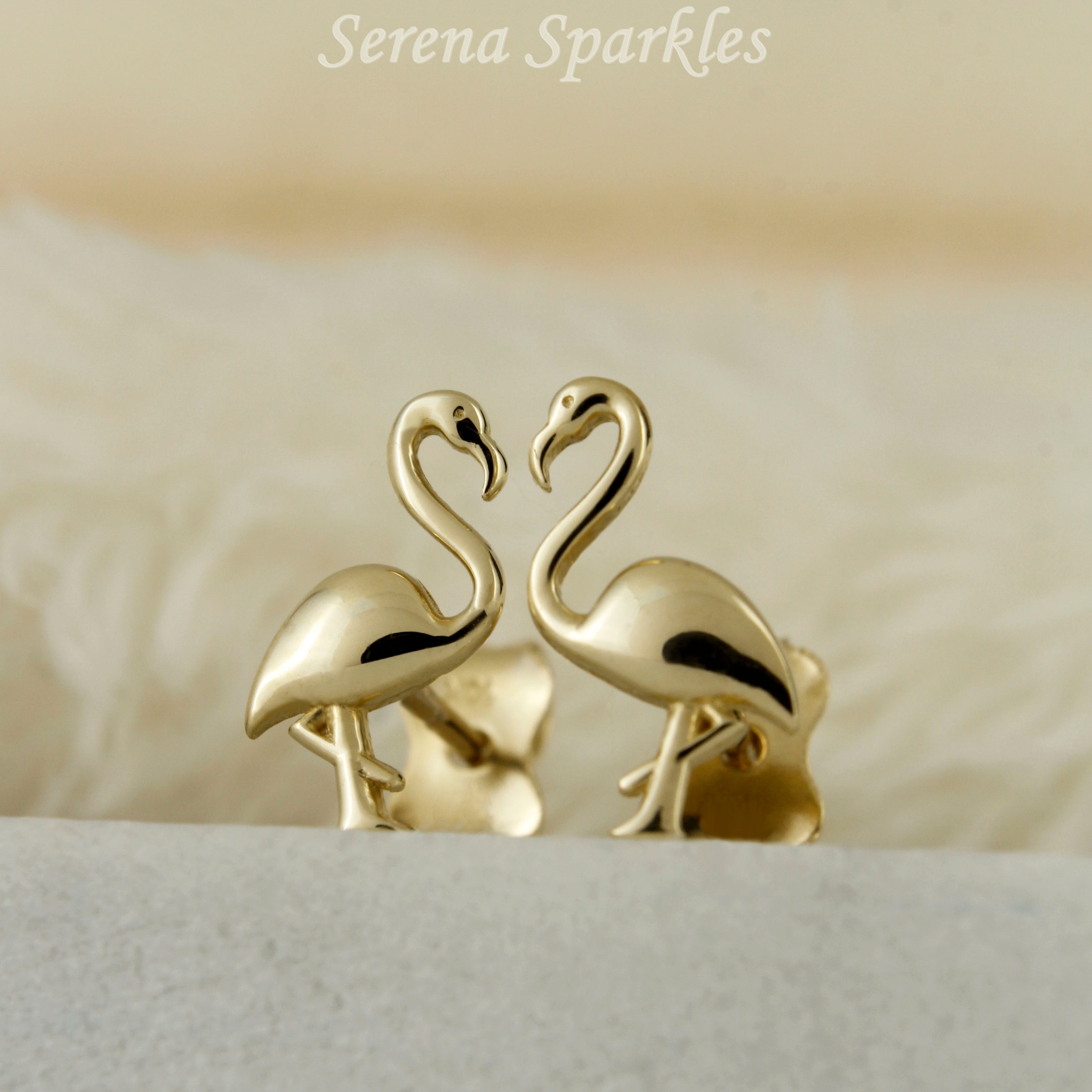 10k Solid Gold Dainty Falmingo Ear Studs - Serena Sparkles