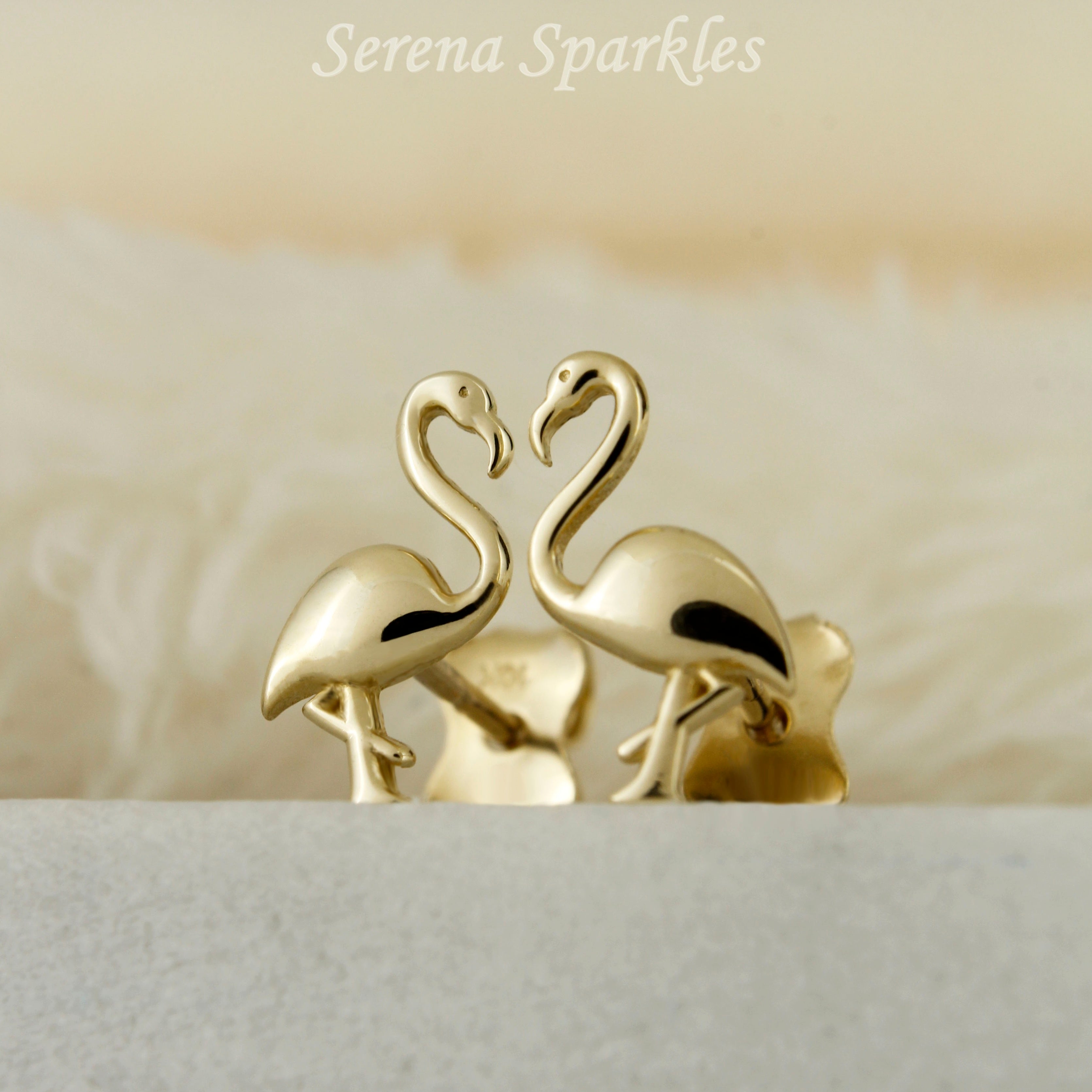 10k Solid Gold Dainty Falmingo Ear Studs - Serena Sparkles