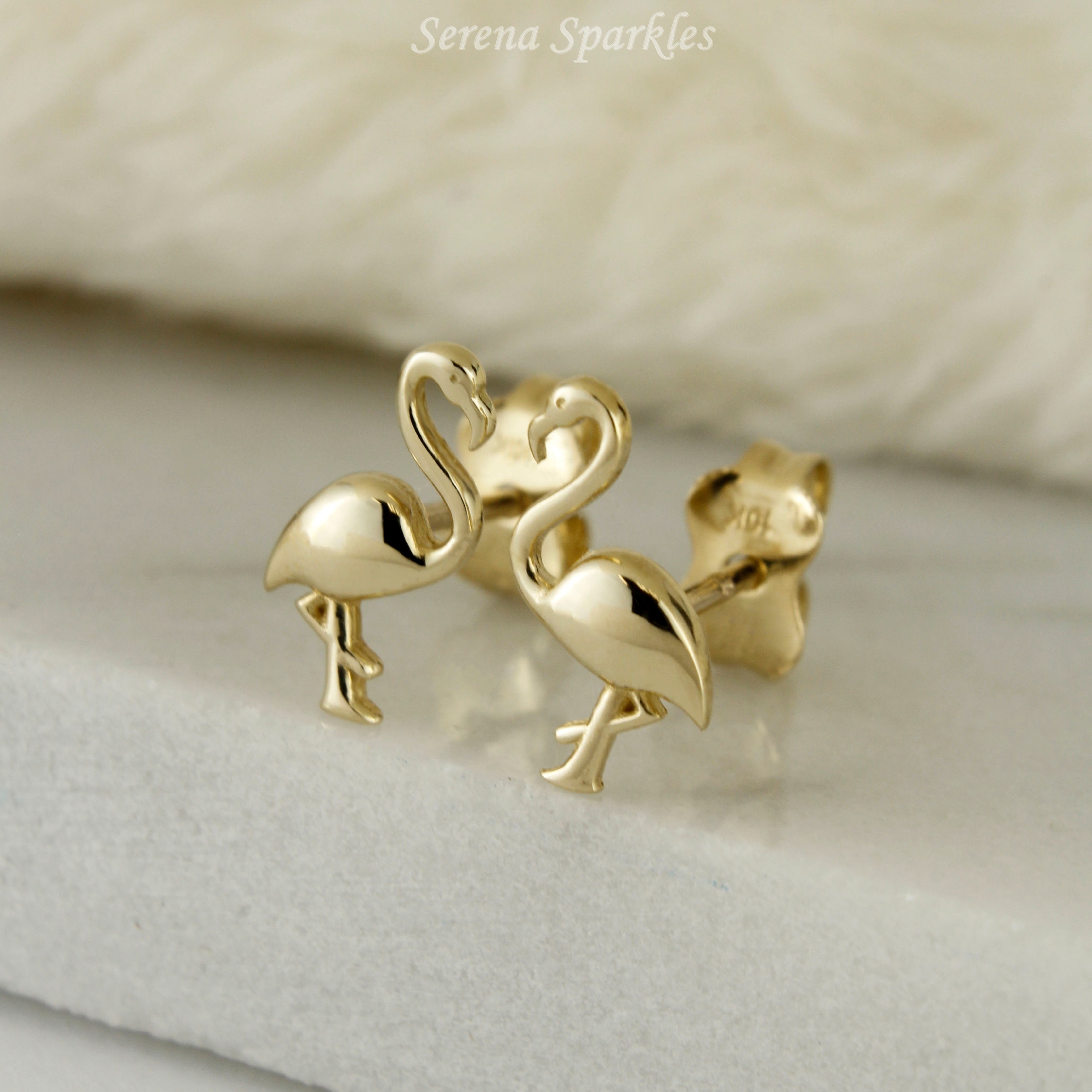 10k Solid Gold Dainty Falmingo Ear Studs - Serena Sparkles