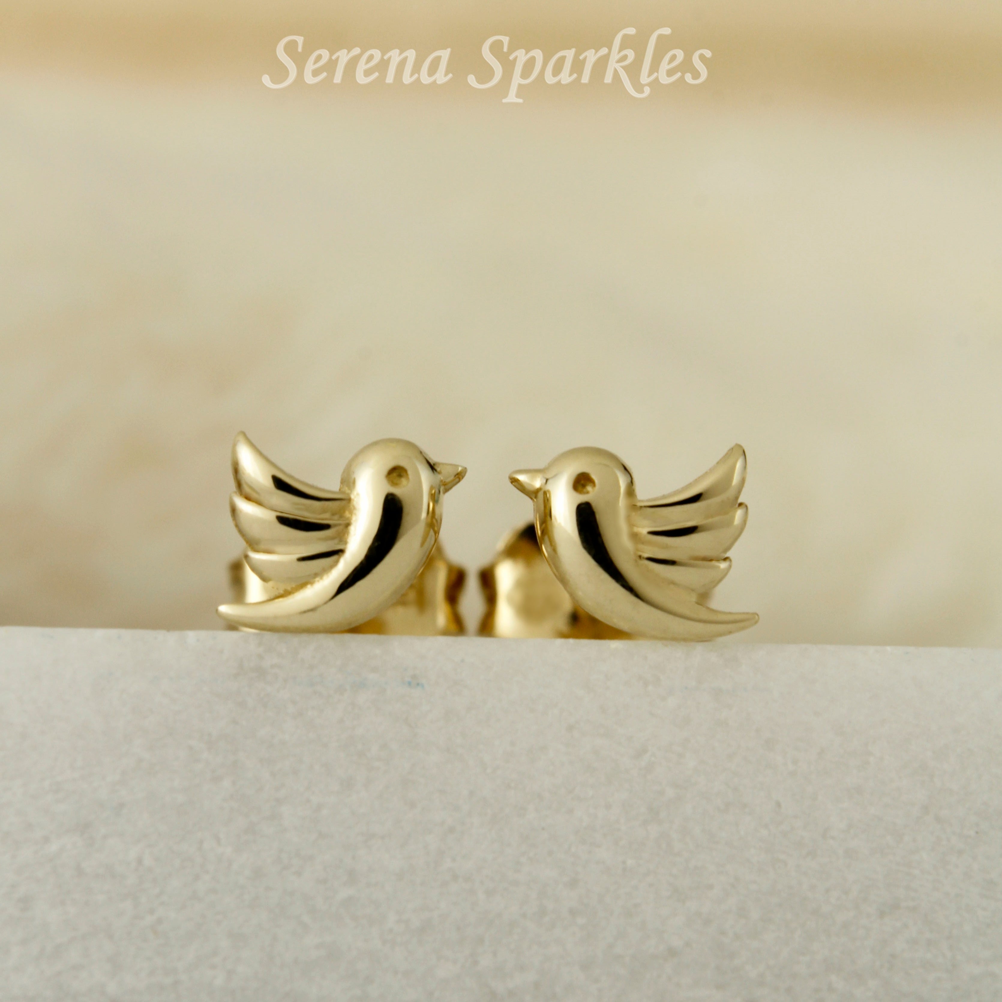 10k Solid Gold Bird Ear Stud Earrings - Serena Sparkles