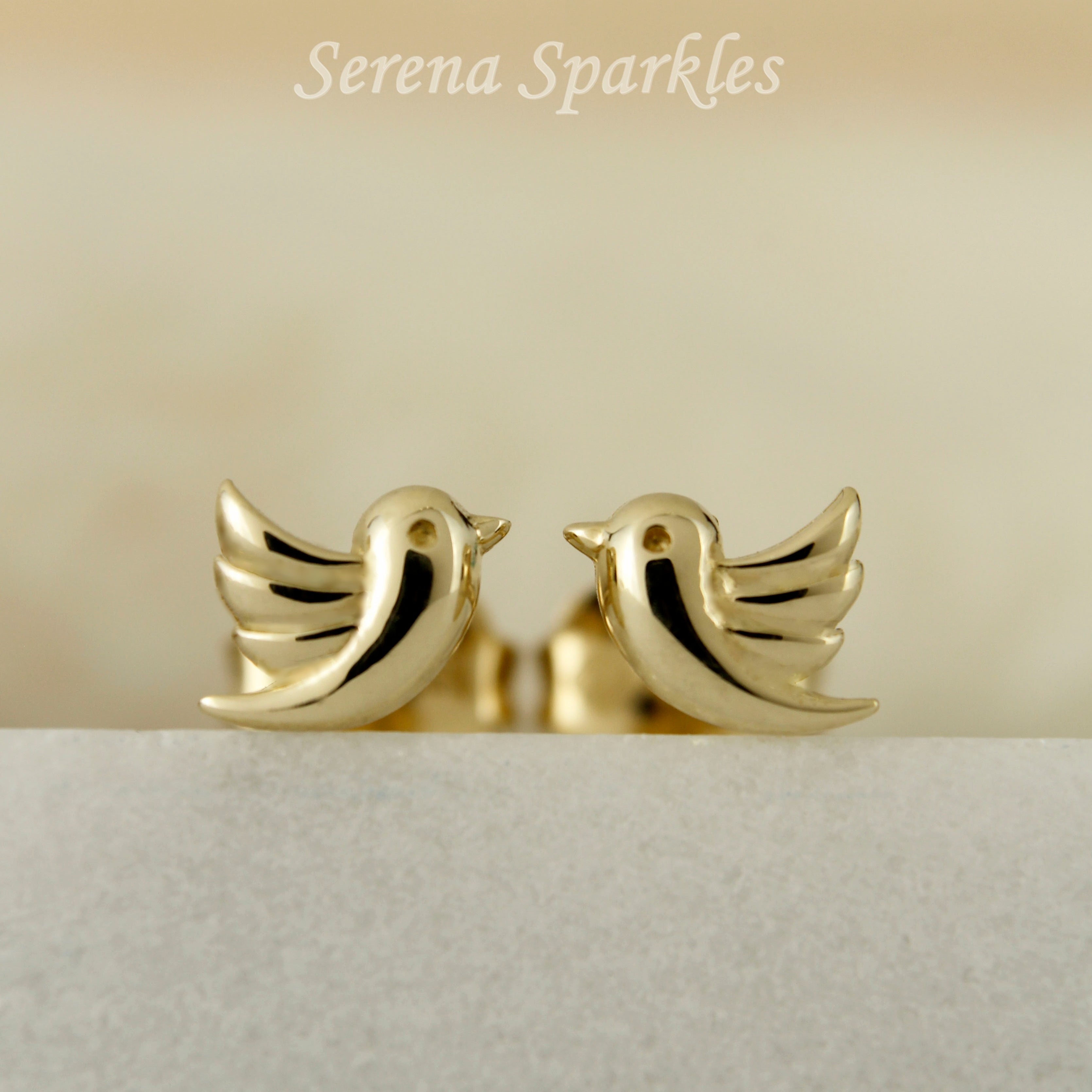 10k Solid Gold Bird Ear Stud Earrings - Serena Sparkles