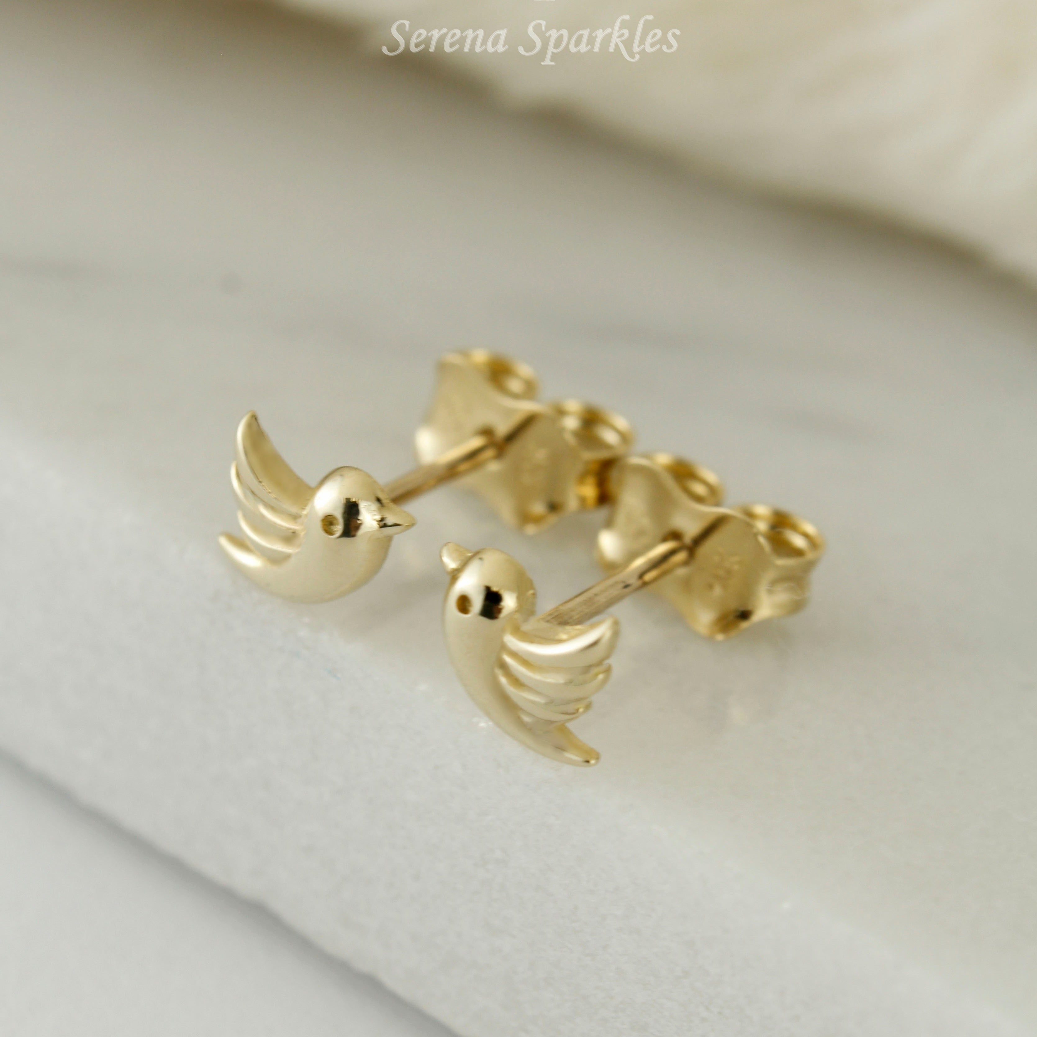 10k Solid Gold Bird Ear Stud Earrings - Serena Sparkles