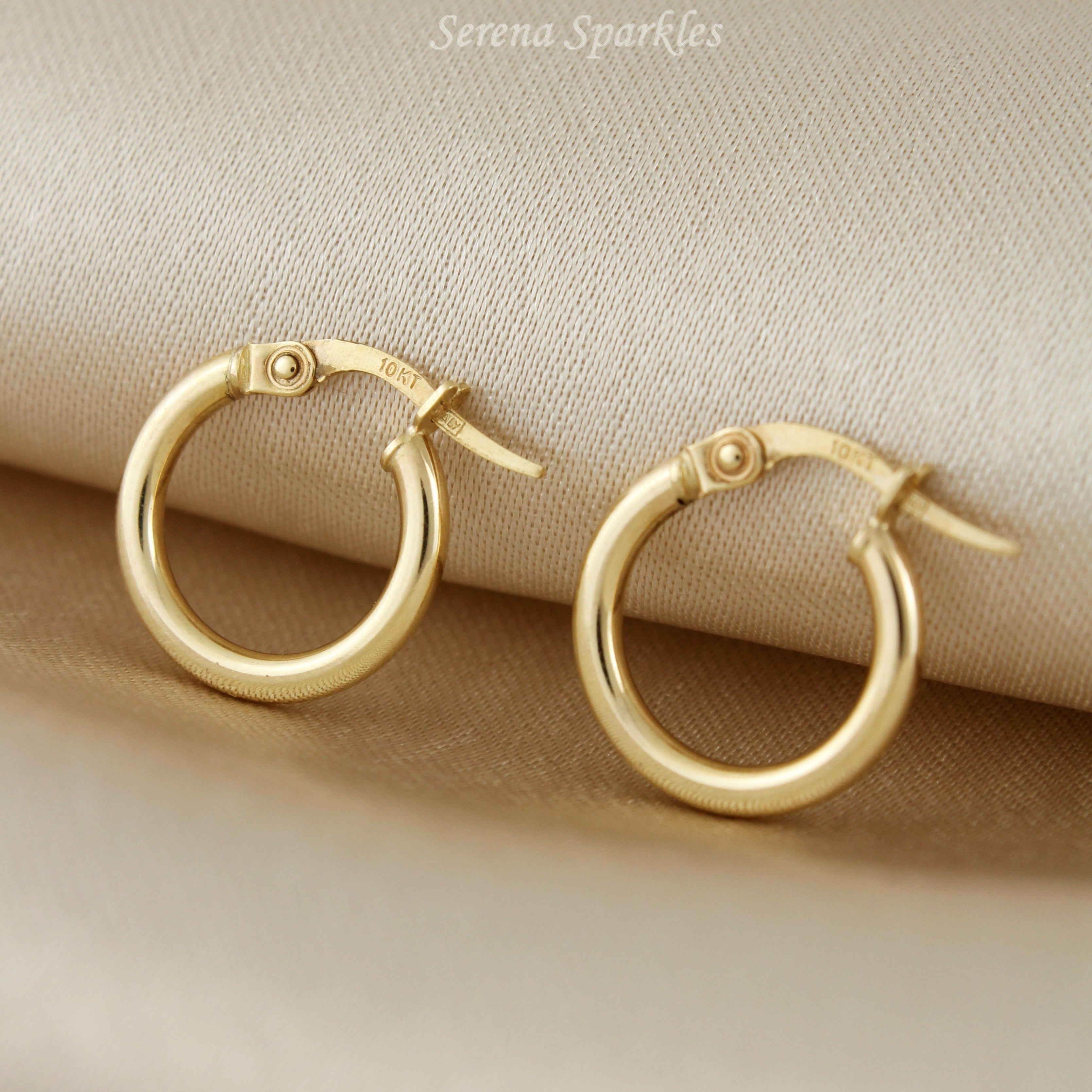 10k Solid Gold Dainty Tube Hoop Earrings - Serena Sparkles