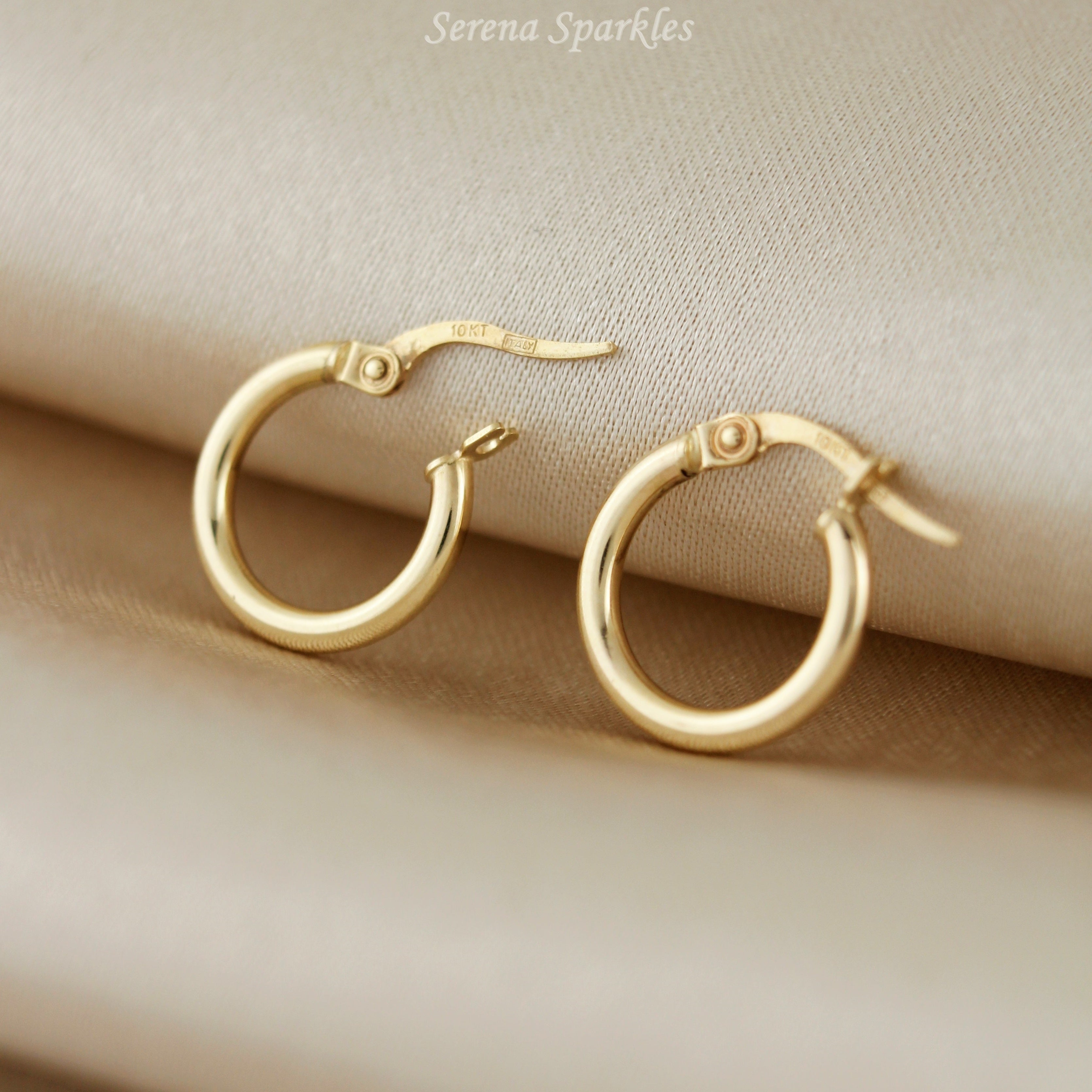 10k Solid Gold Dainty Tube Hoop Earrings - Serena Sparkles